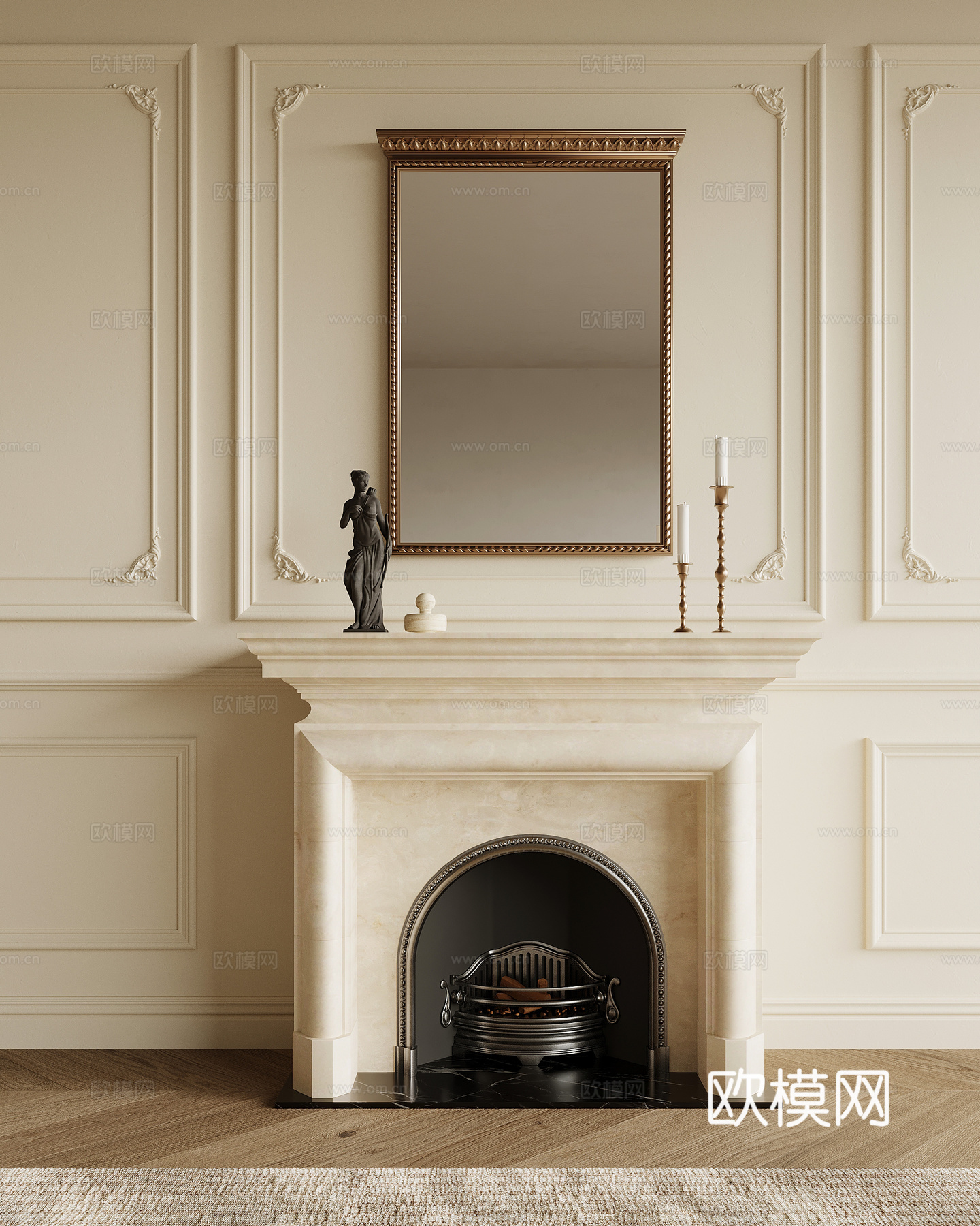 法式奶油风壁炉su模型