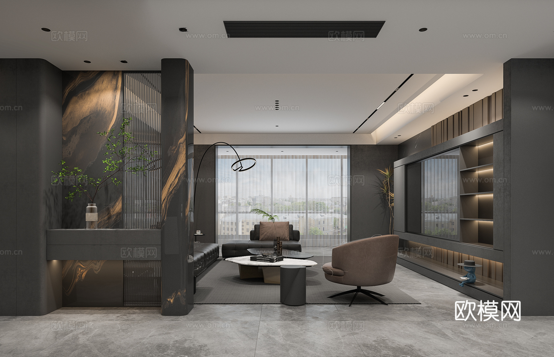 现代客餐厅家具3d模型下载（渲染图2）