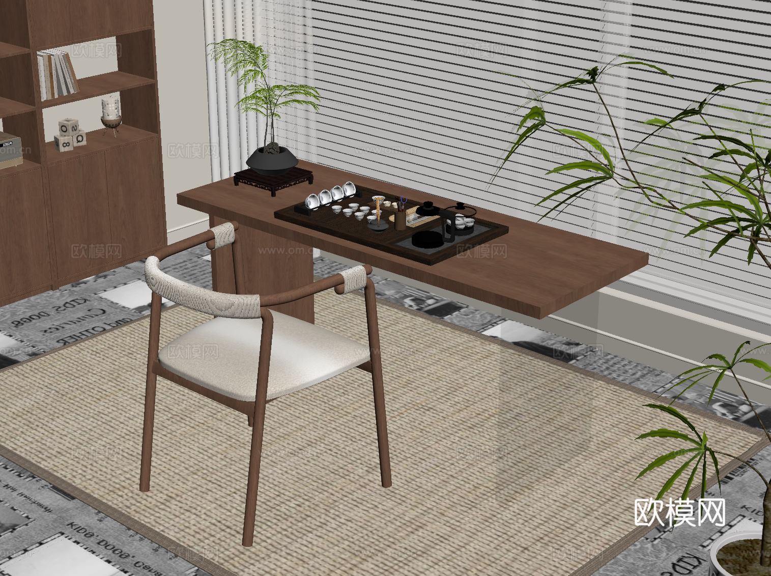 中古风小茶台su模型