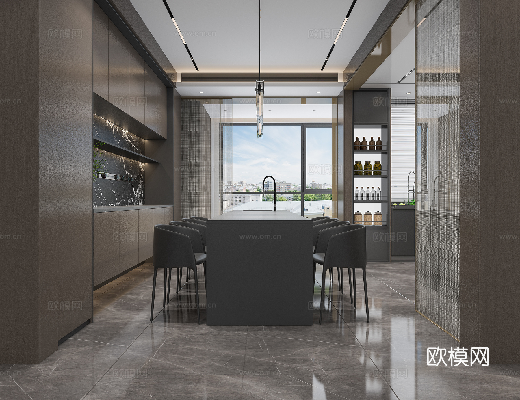 现代厨房橱柜餐厅3d模型下载（渲染图2）