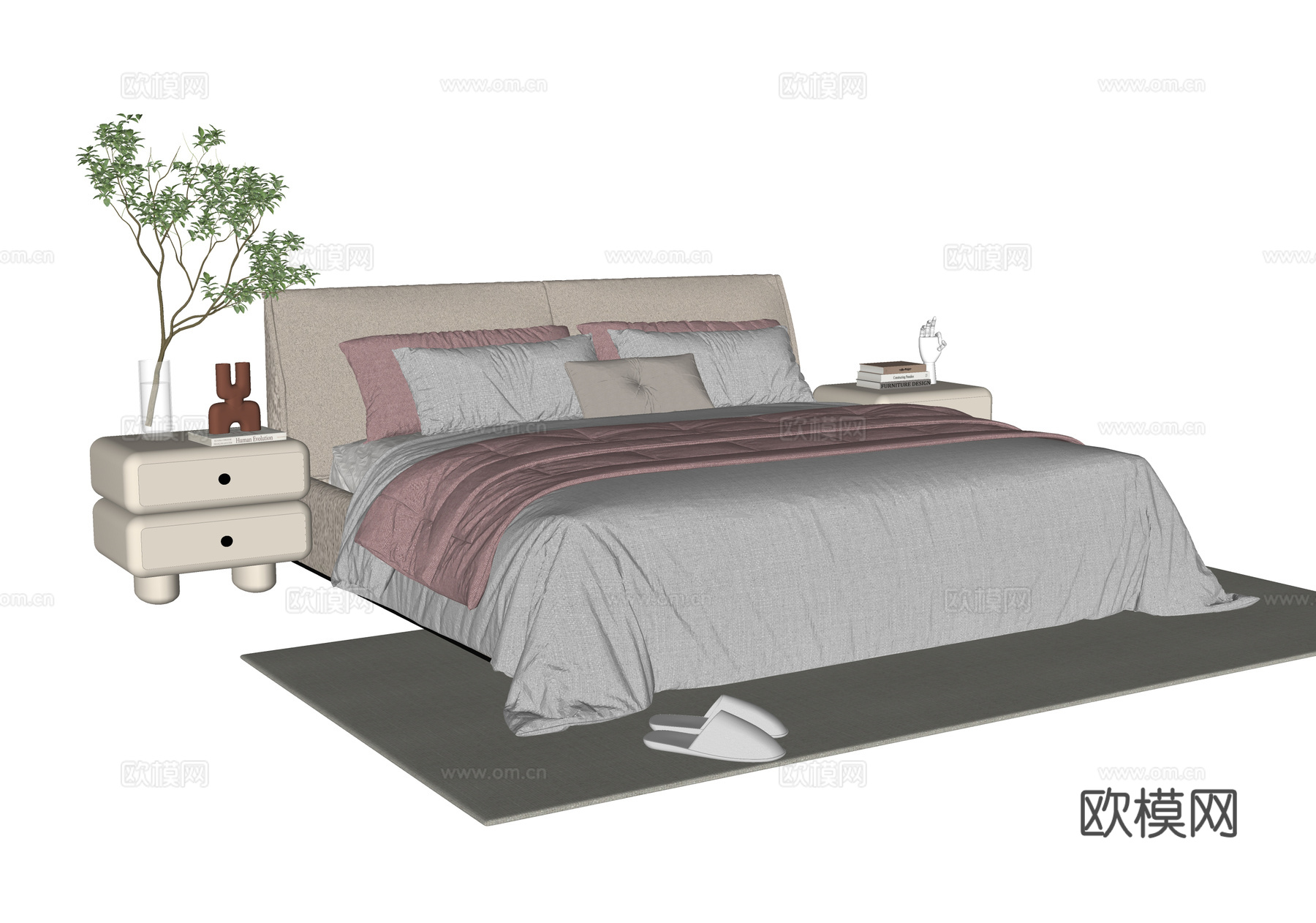 现代单人床 儿童床su模型