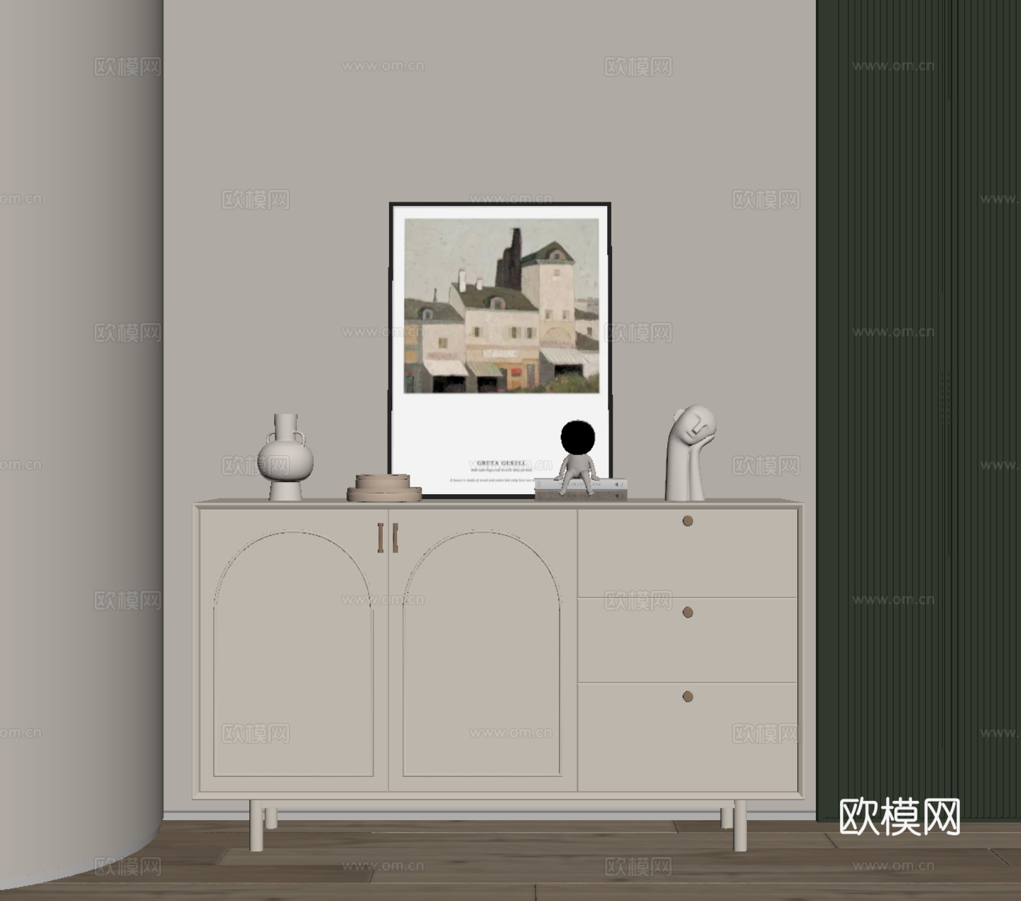 现代奶油风玄关柜 边柜 端景柜su模型