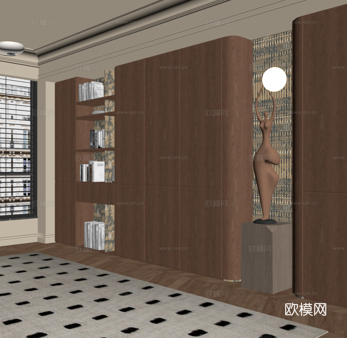 中古风书柜su模型