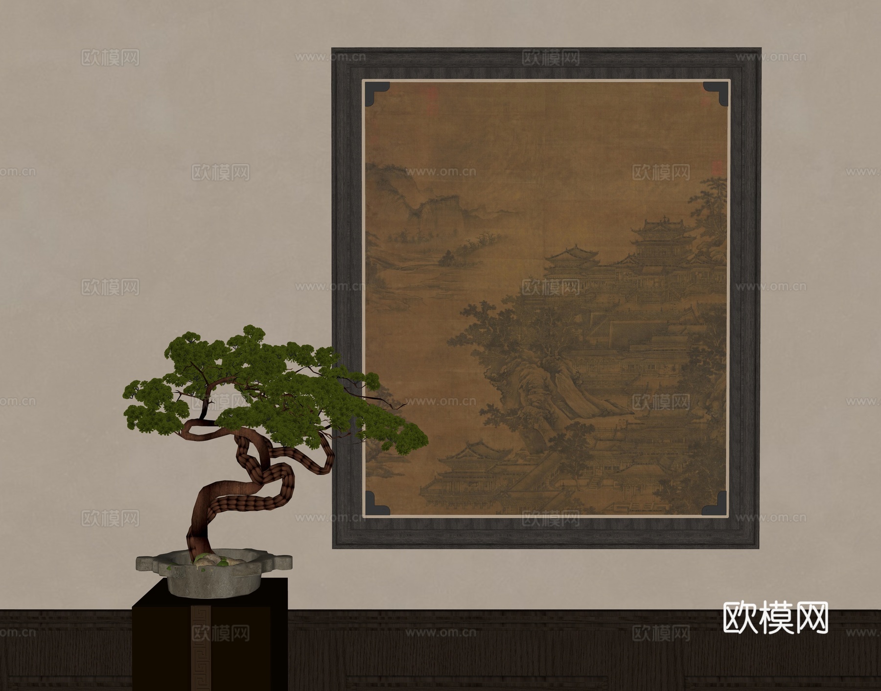 新中式饰品摆件 挂画su模型