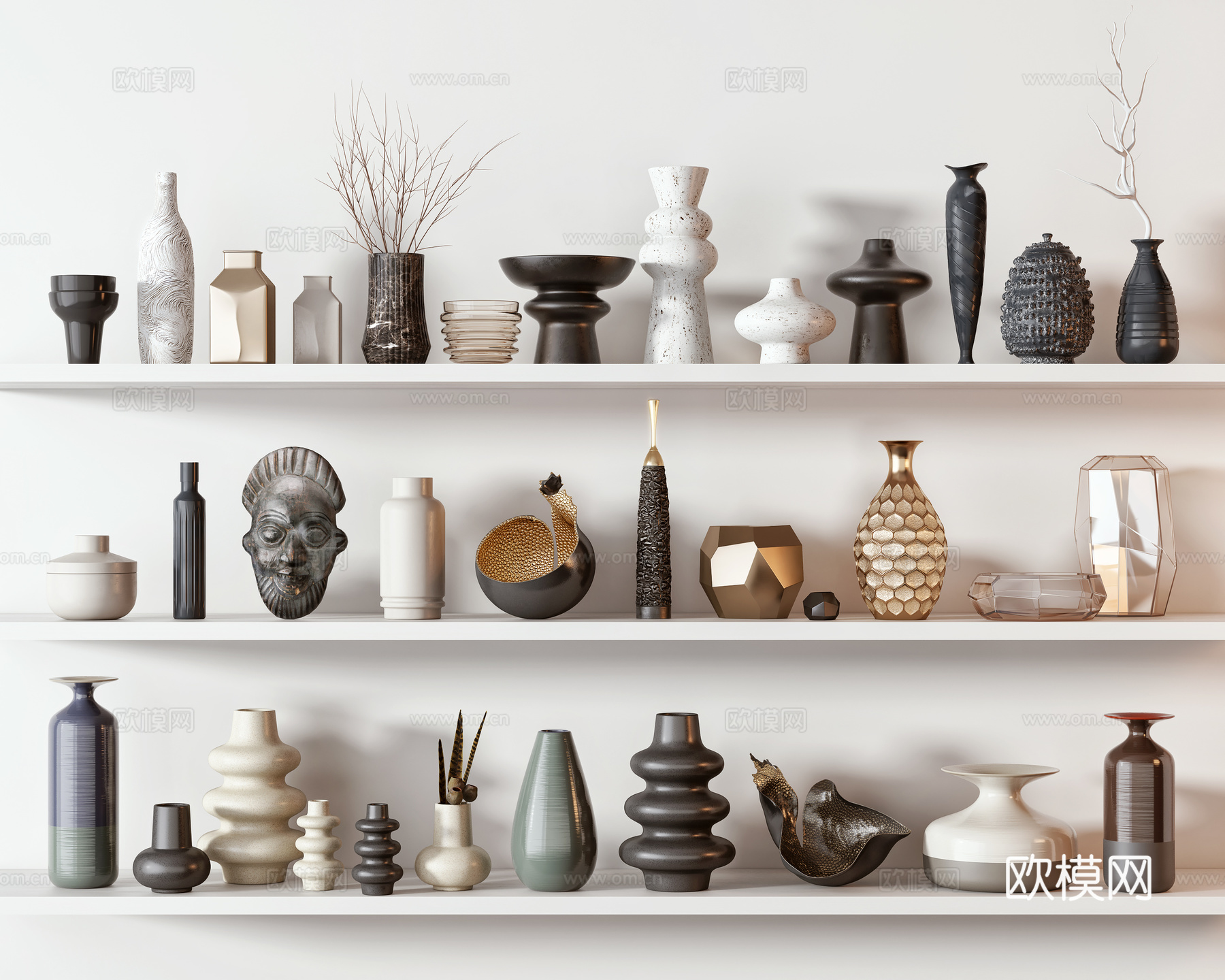 现代饰品摆件组合 罐子 摆件 饰品 花瓶3d模型