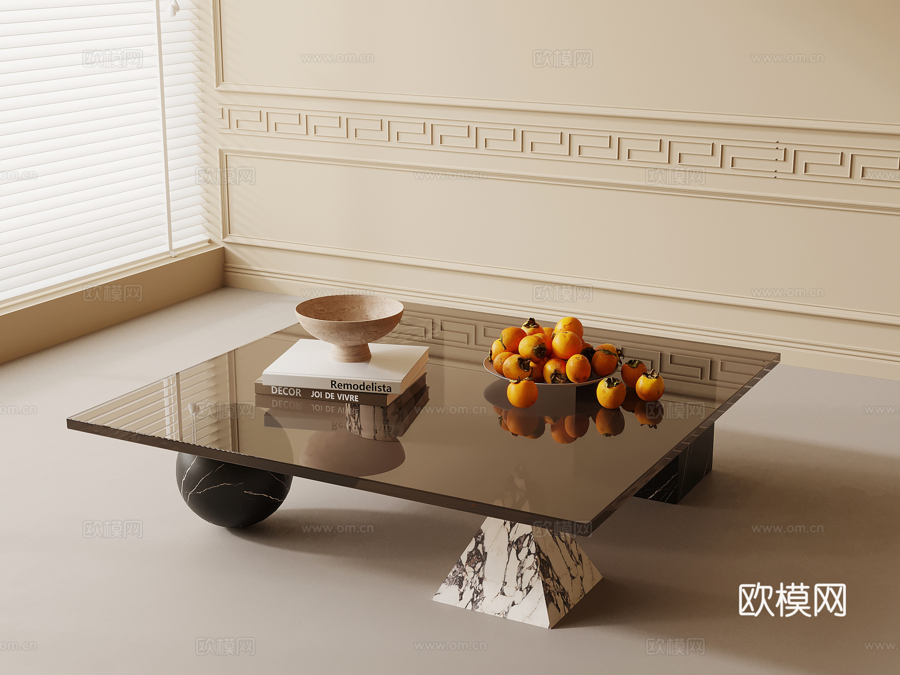 法式复古风茶几 玻璃茶几su模型