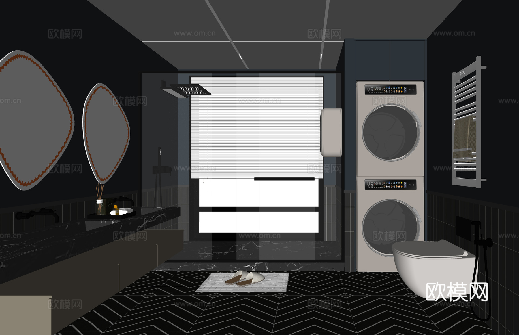 美式卫生间 洗手台su模型