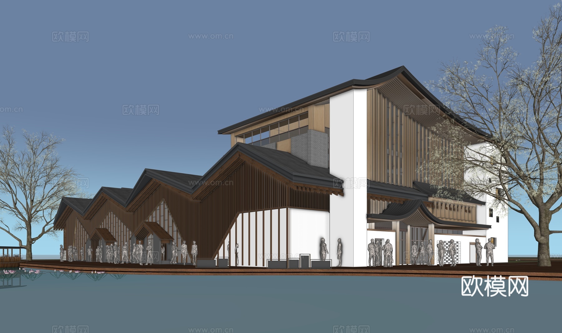 新中式酒店办公su模型