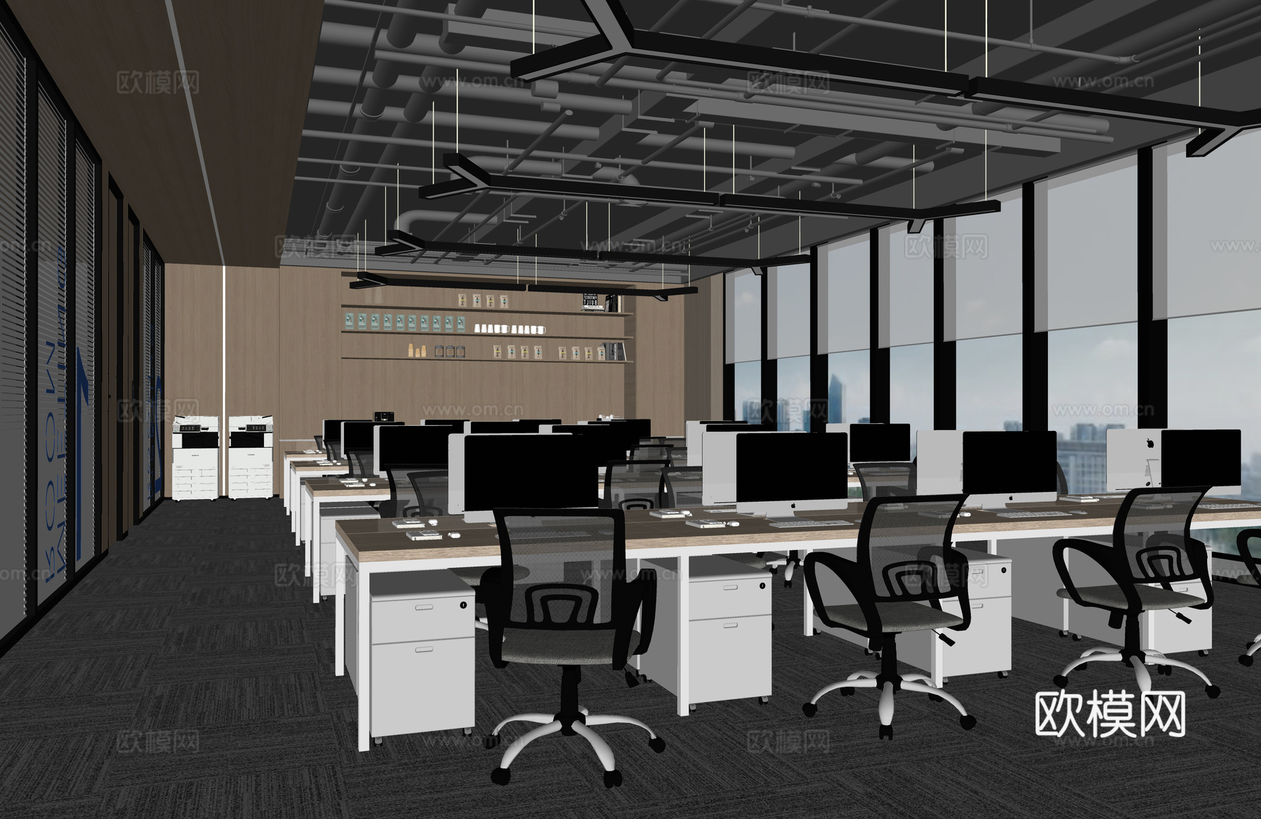 现代办公区 员工办公桌椅su模型