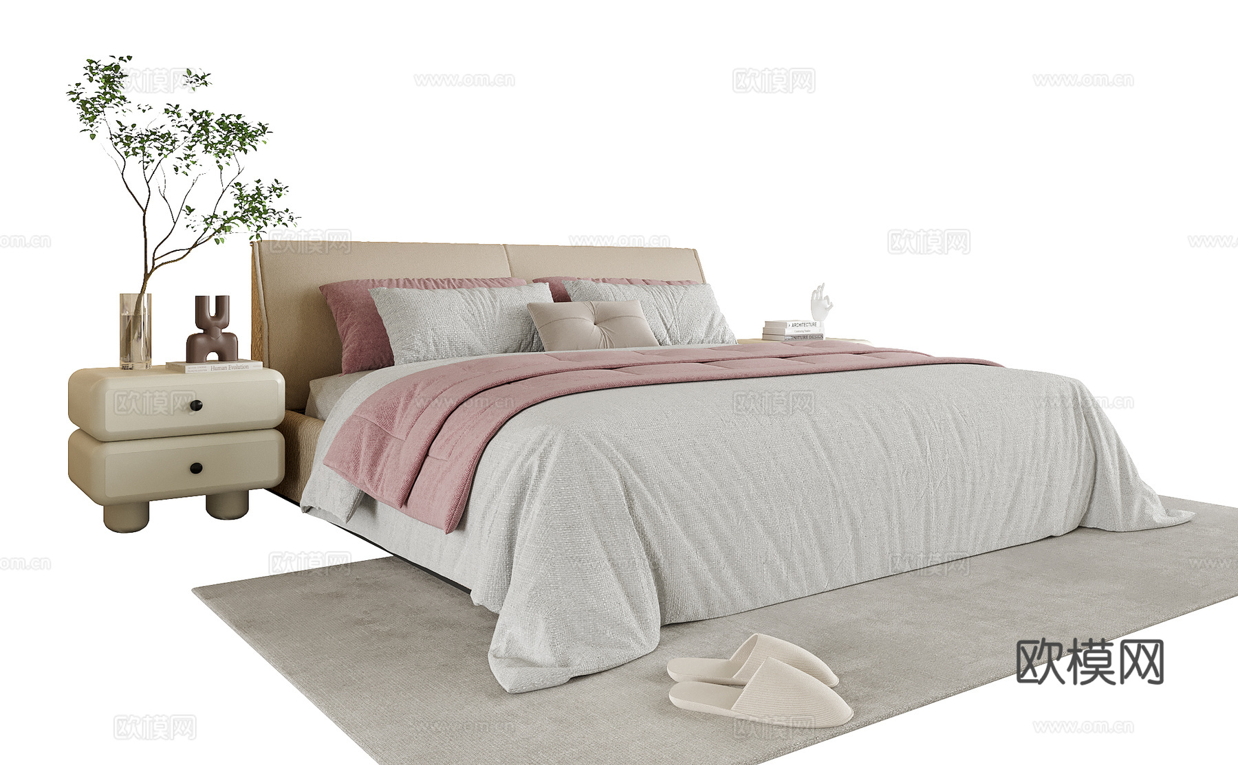 现代单人床 儿童床su模型