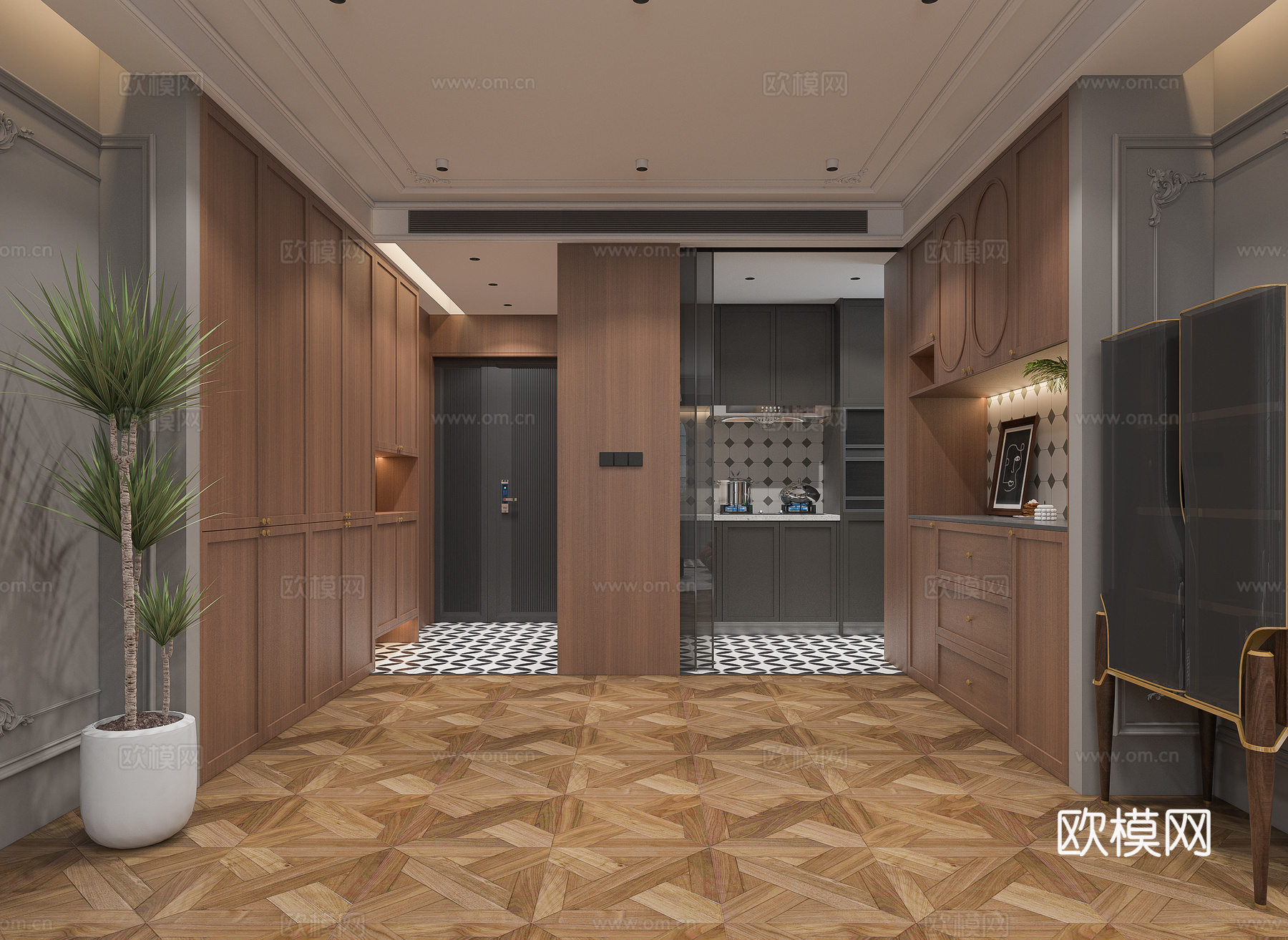 法式客厅厨房书房3d模型下载（渲染图3）