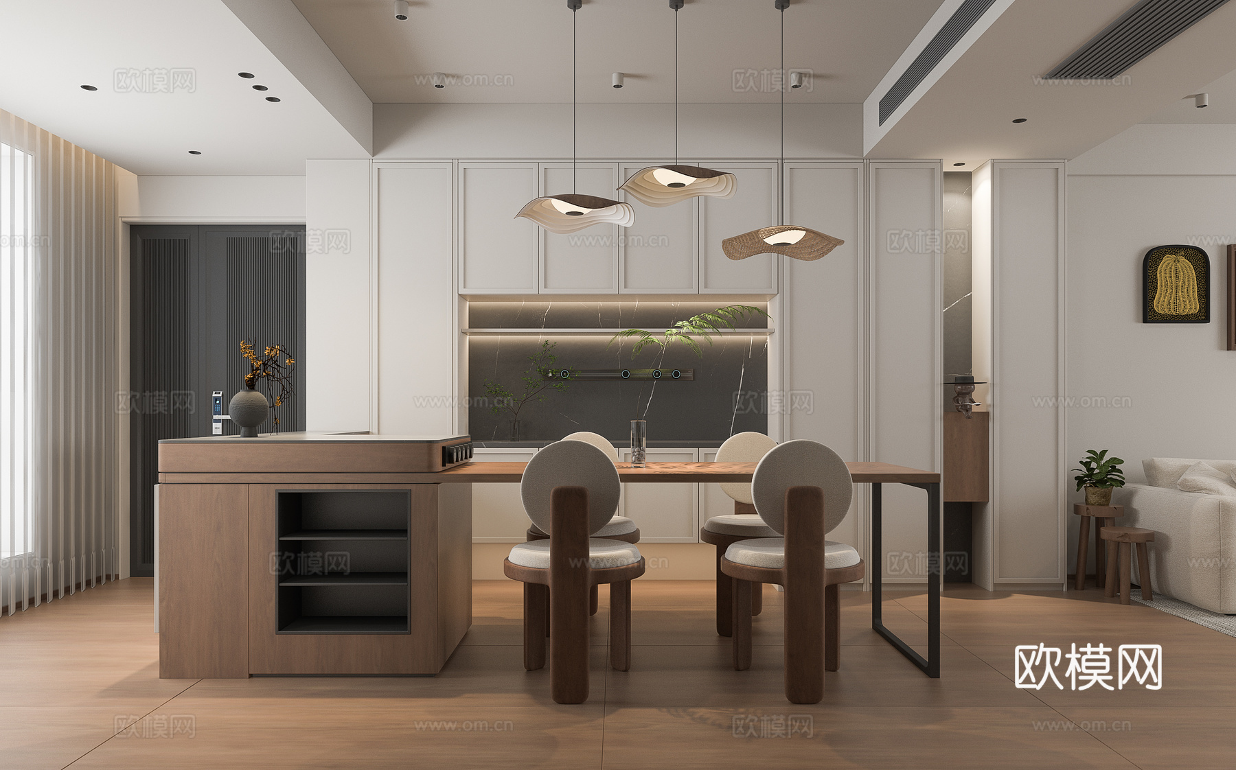 中古风客餐厅家具3d模型下载（渲染图3）