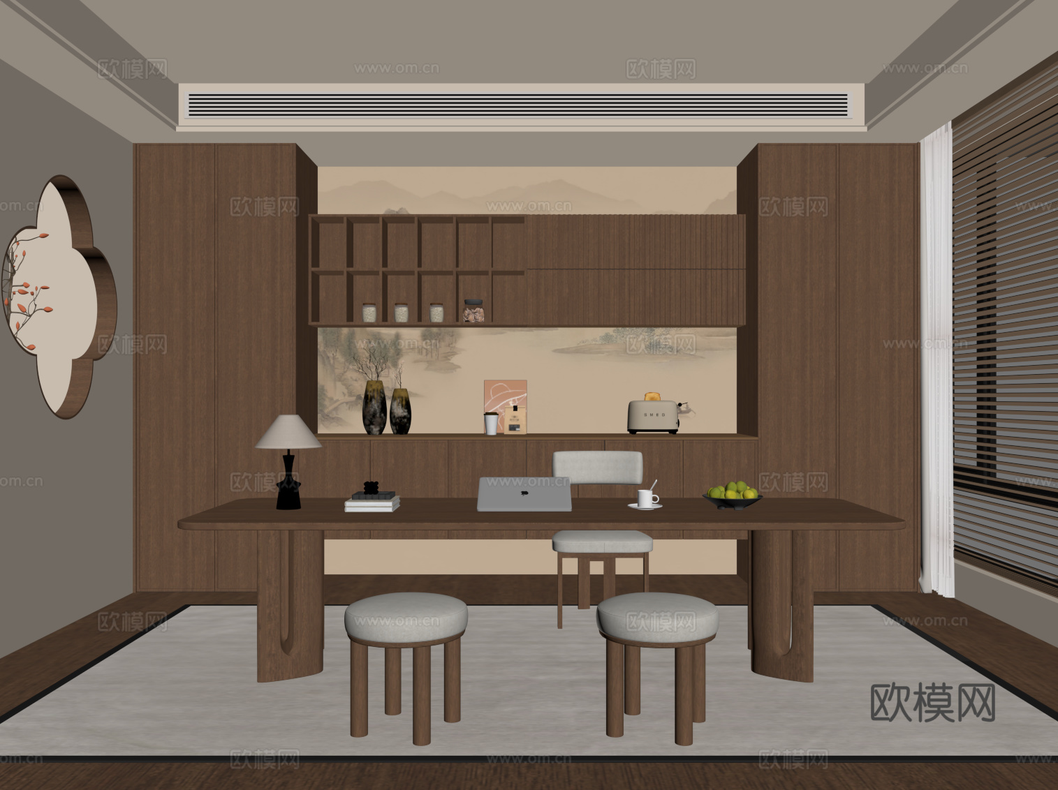 新中式书房su模型