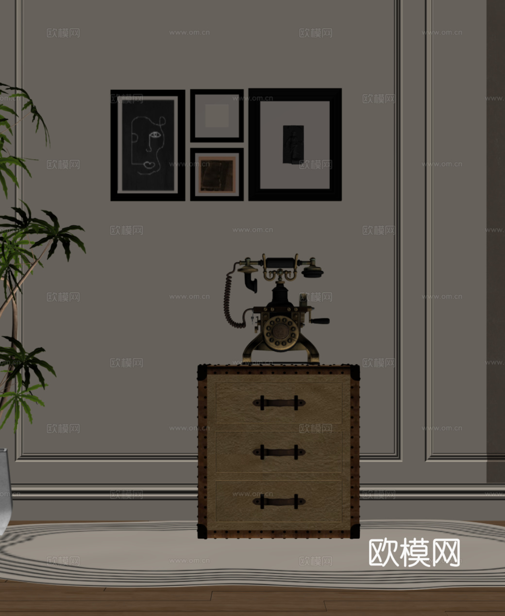 法式复古风边柜 斗柜su模型