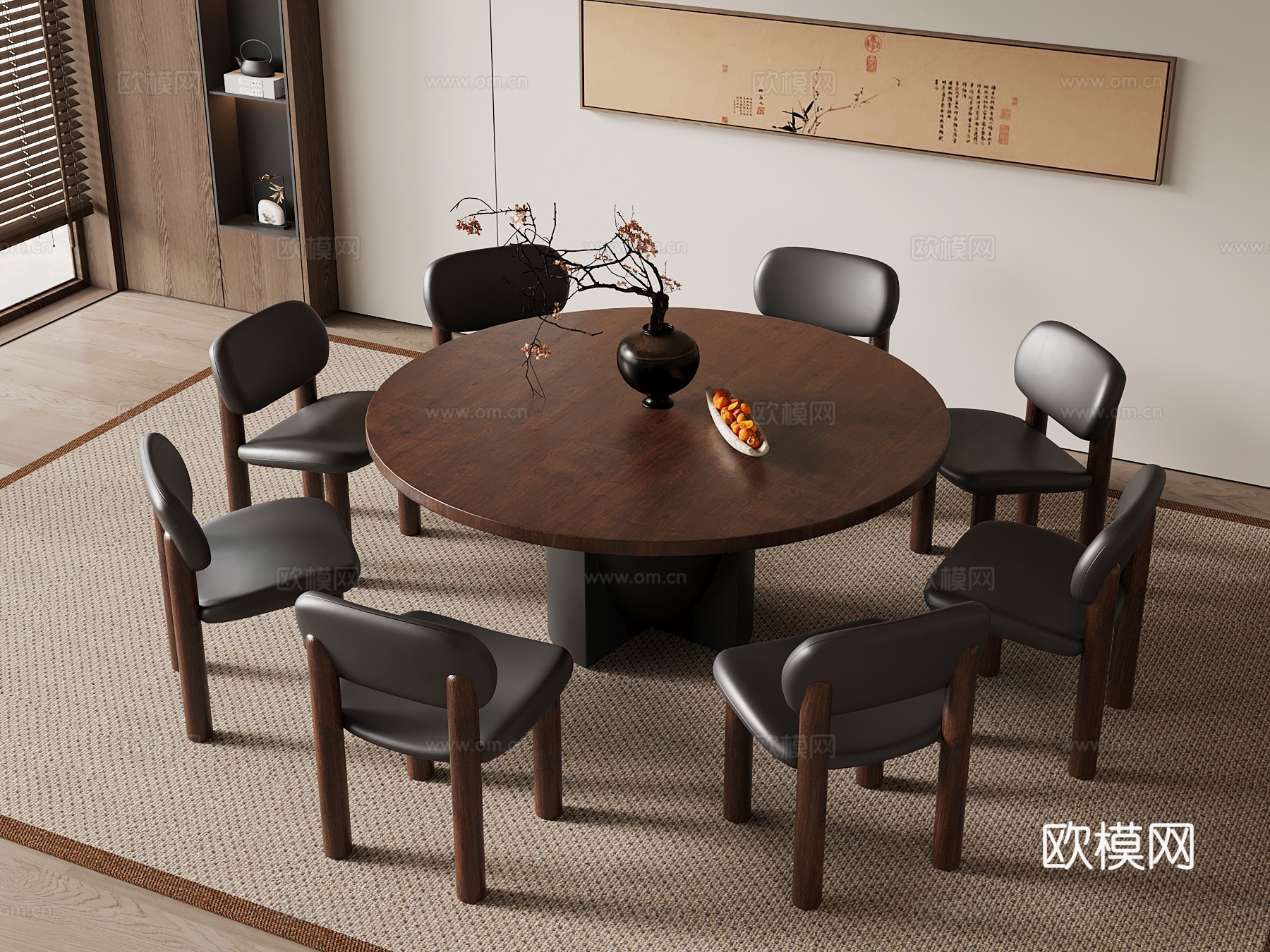 中古风餐桌su模型