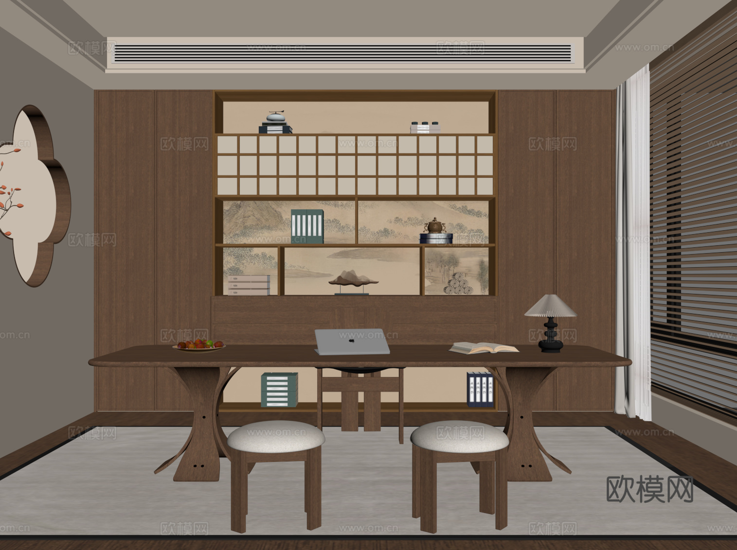 新中式书房su模型