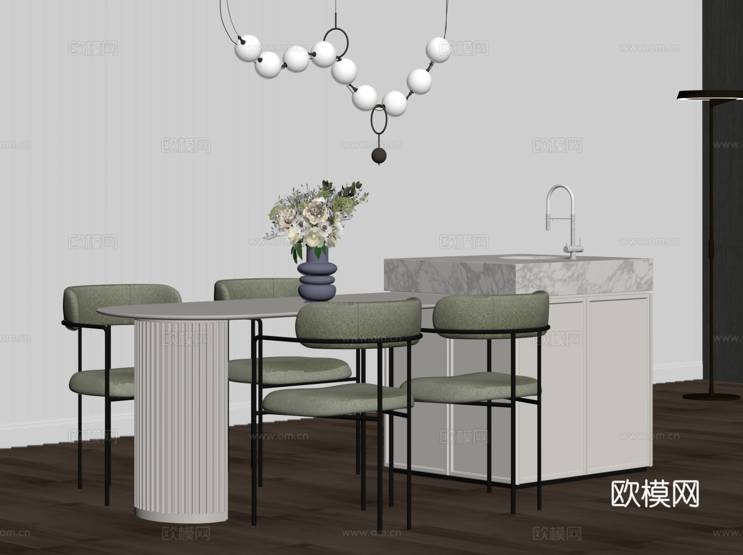法式岛台 餐桌椅su模型