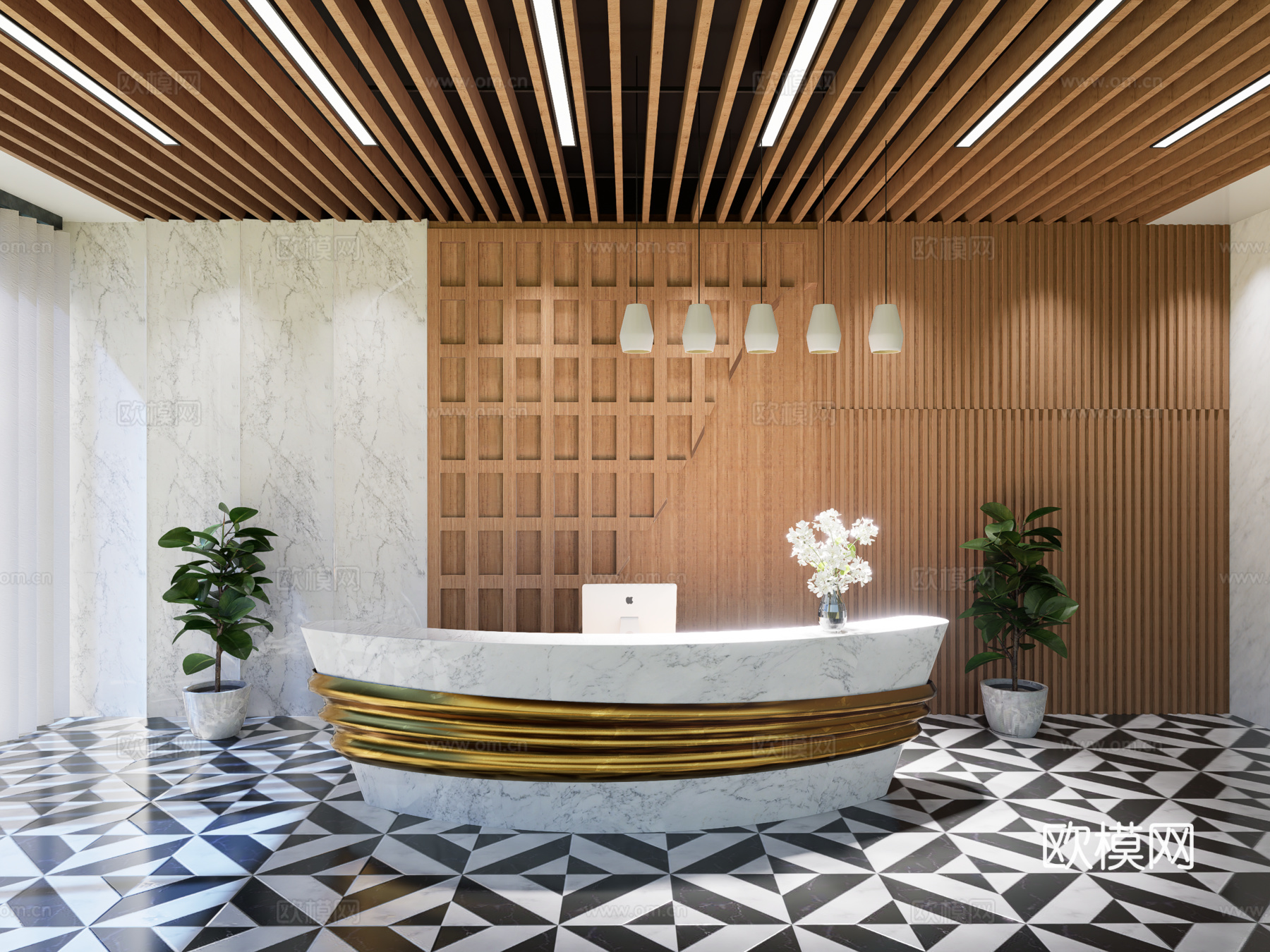 公司前台 现代简约风 接待台su模型