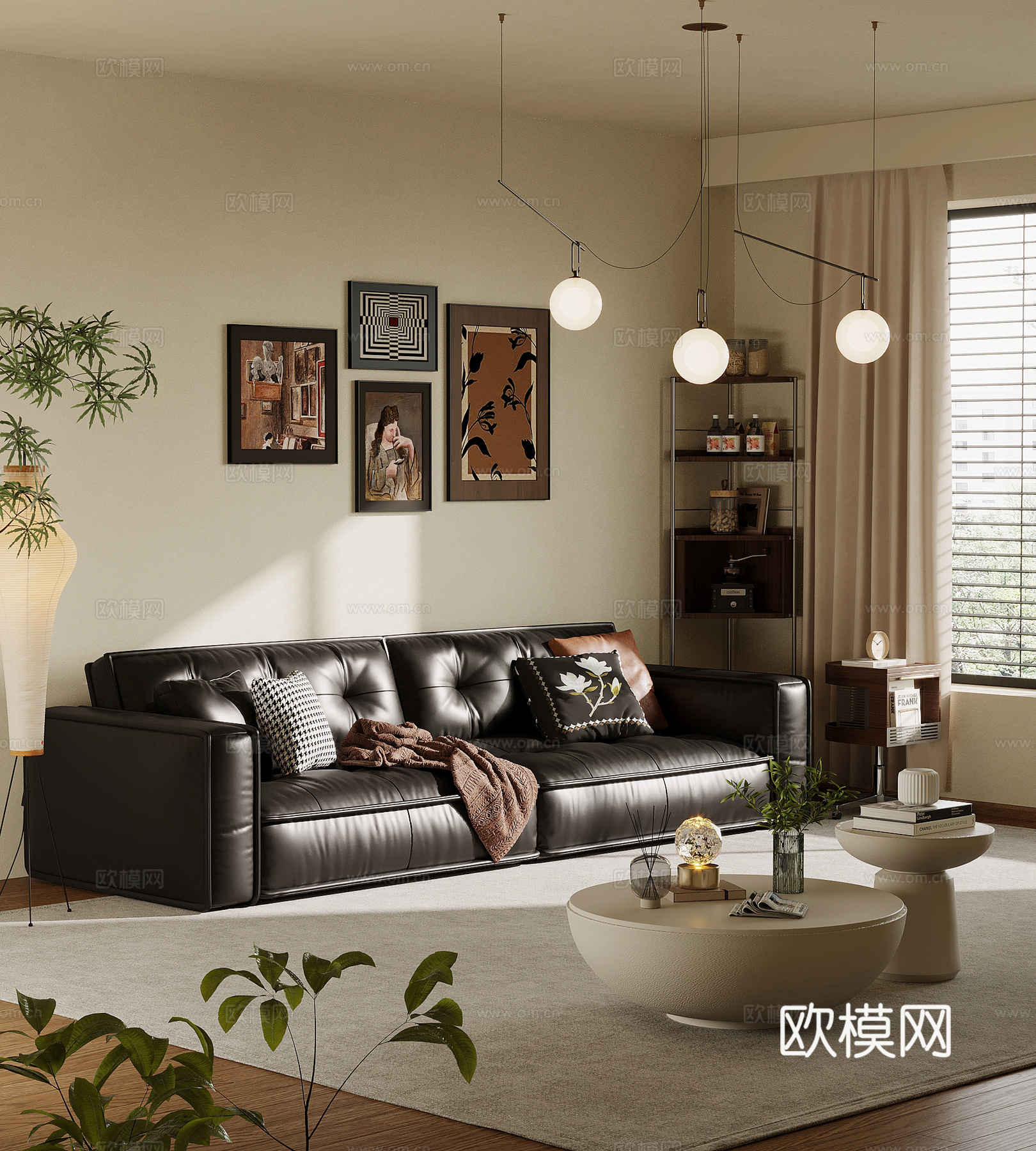法式复古风多人沙发 直排沙发 皮质沙发3d模型下载
