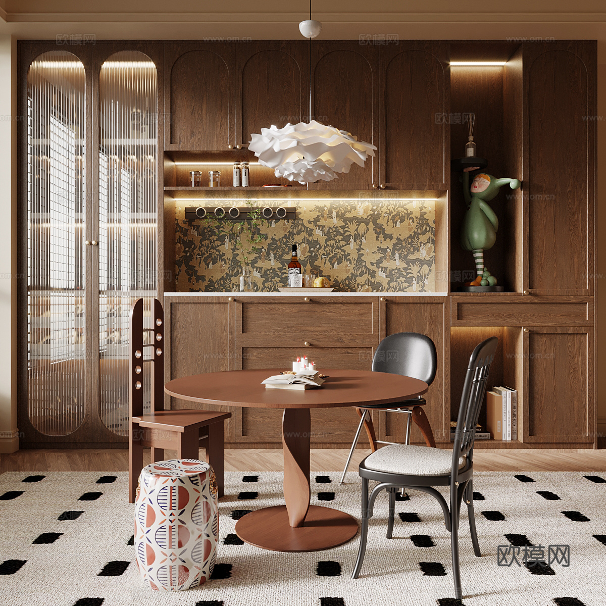 中古风餐厅su模型