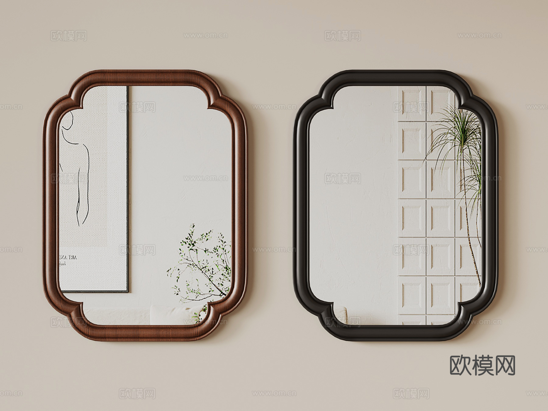 新中式镜子 化妆镜 浴室镜3d模型下载