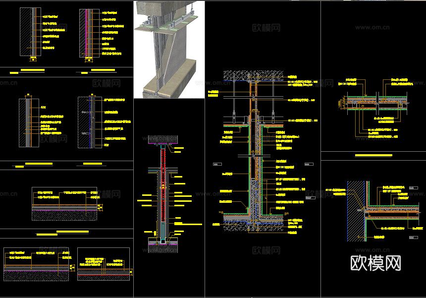 室内外石材干挂做法CAD施工图，墙面阴阳角消火栓干挂石材节点cad施工图