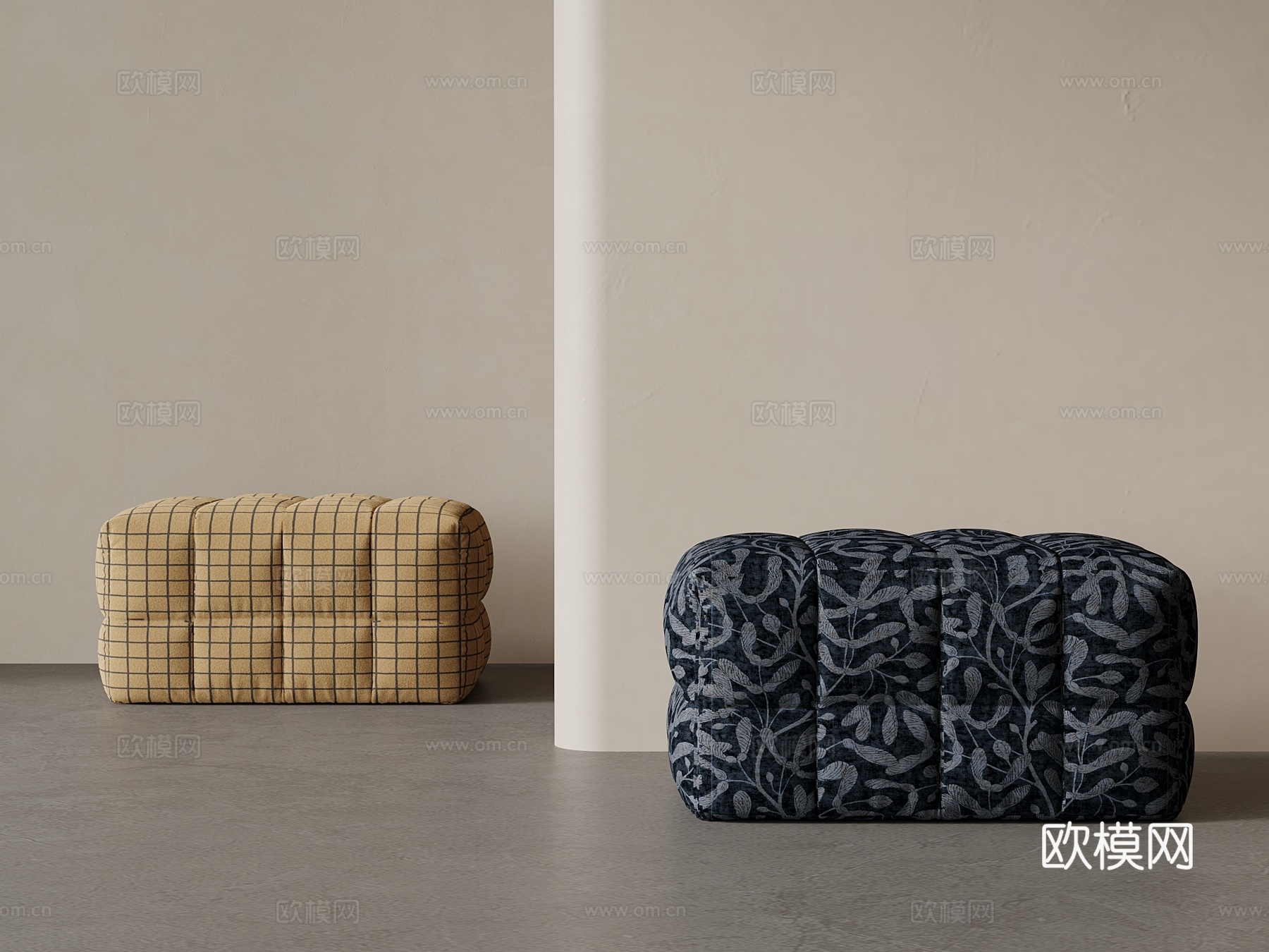 现代沙发凳 布艺换鞋凳su模型