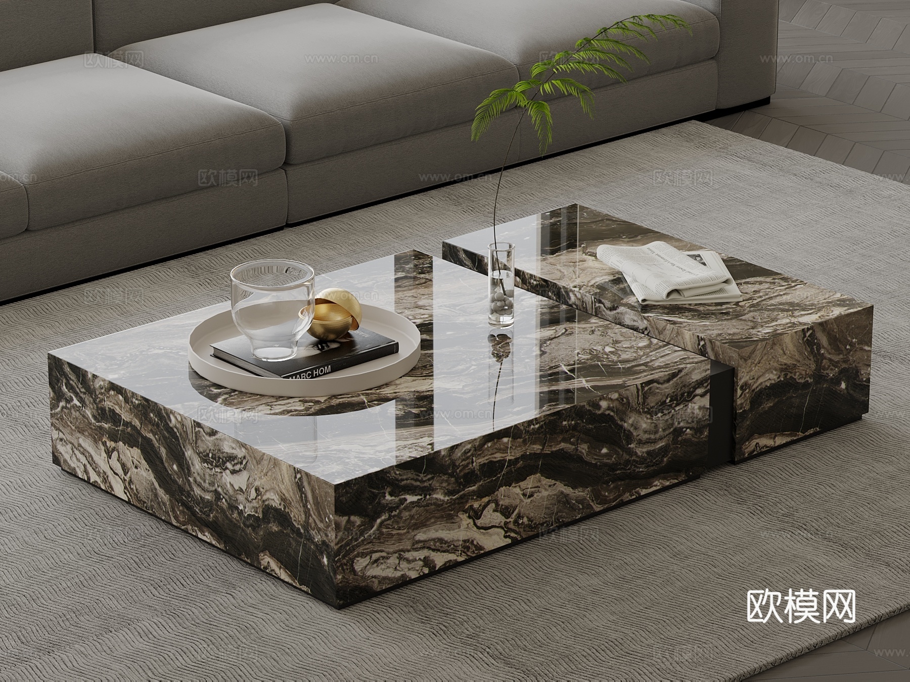 现代茶几 大理石茶几su模型