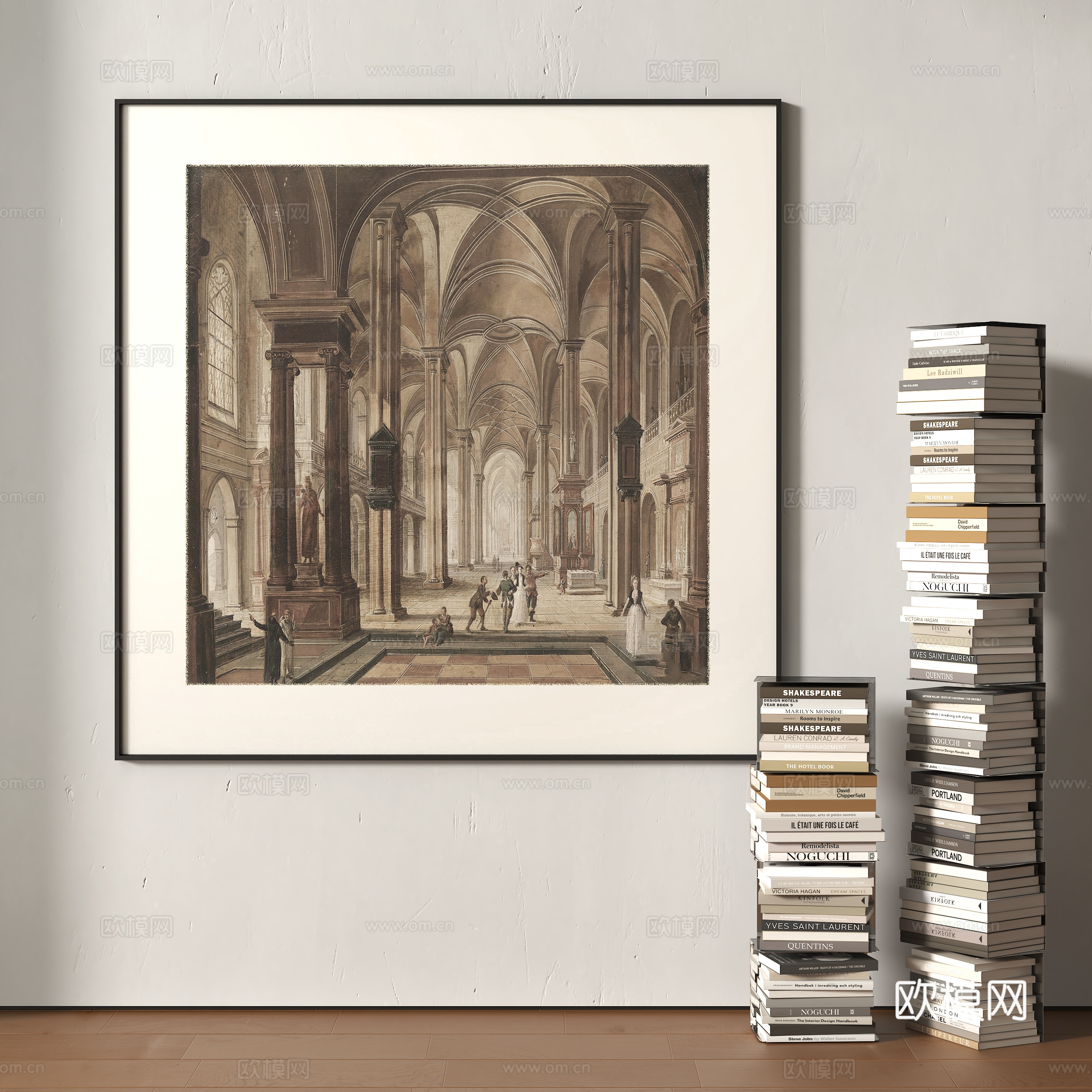 现代装饰画 书籍 书架su模型