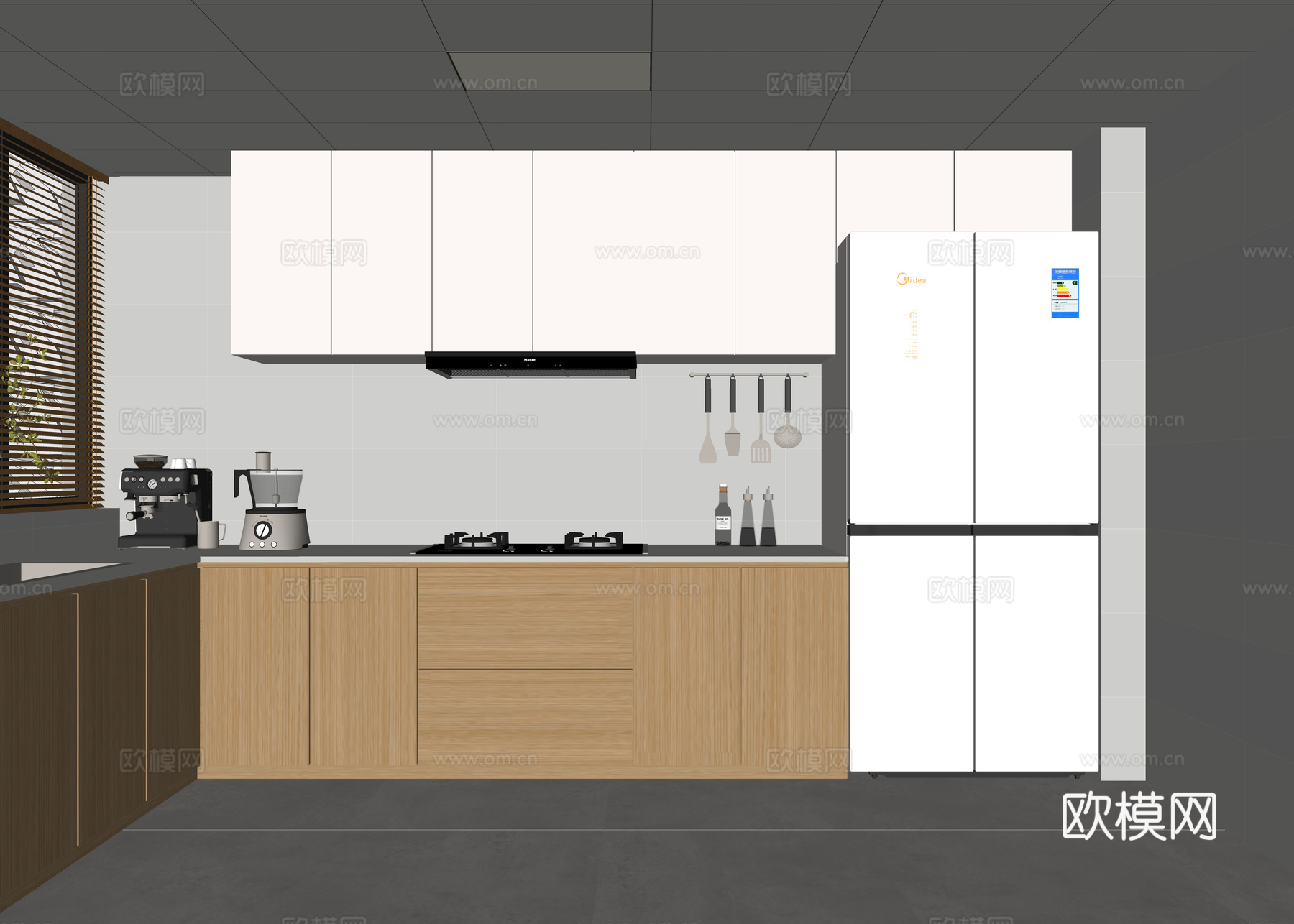 现代厨房 定制橱柜 油烟机 厨房用品 家用电器 厨房电器su模型