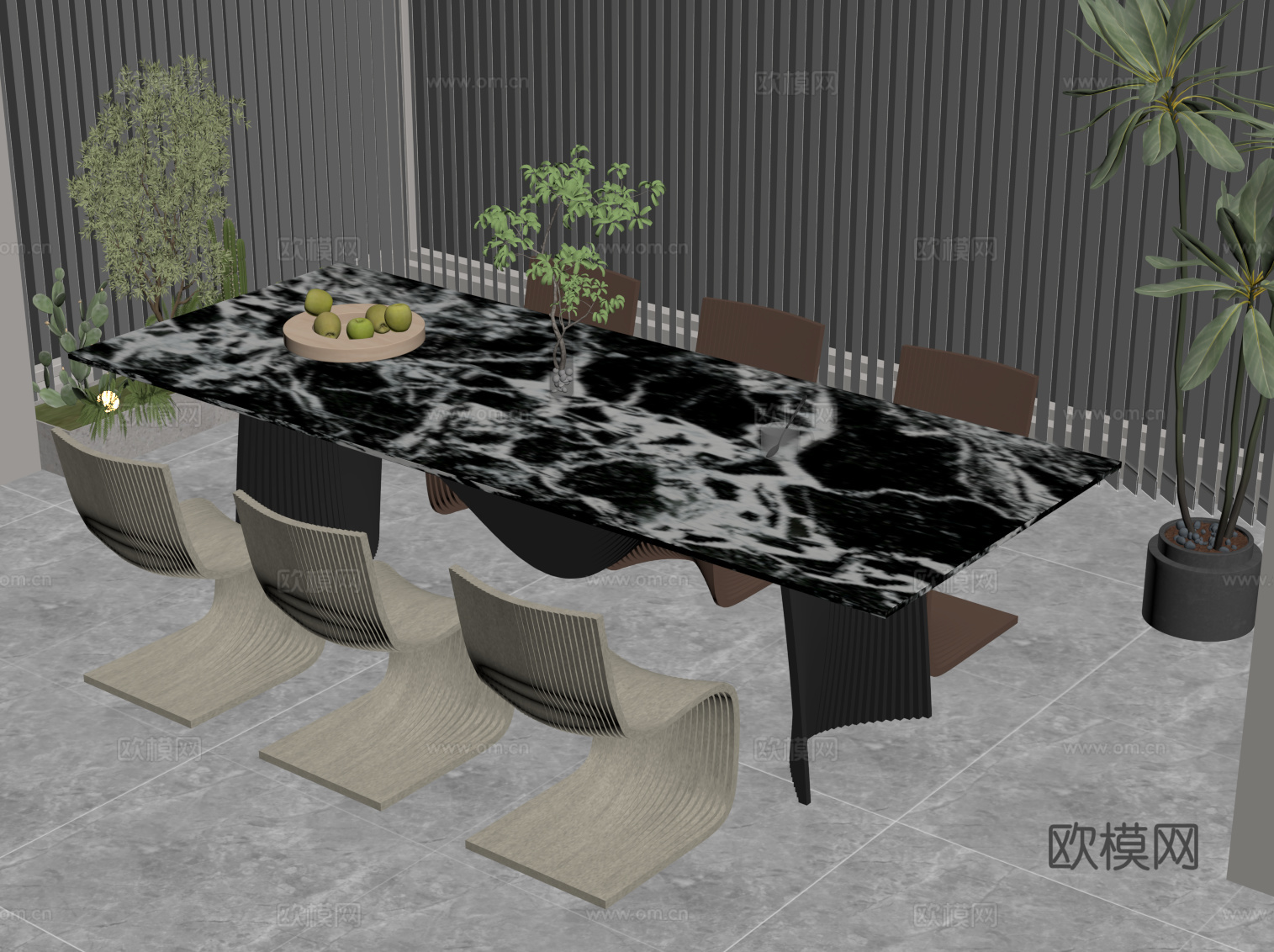 现代意式餐桌椅su模型