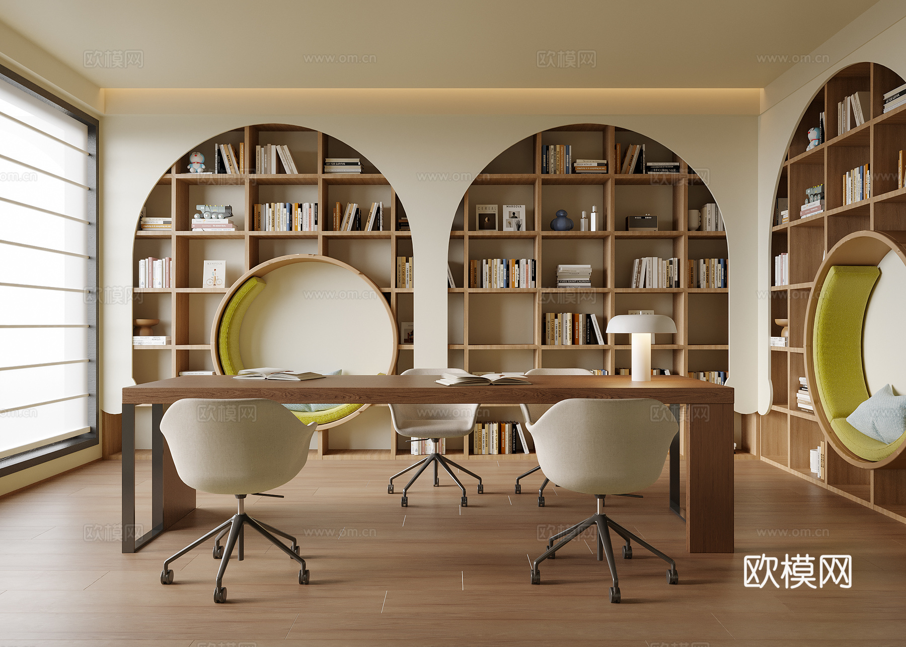 现代阅览室 书房 书柜su模型