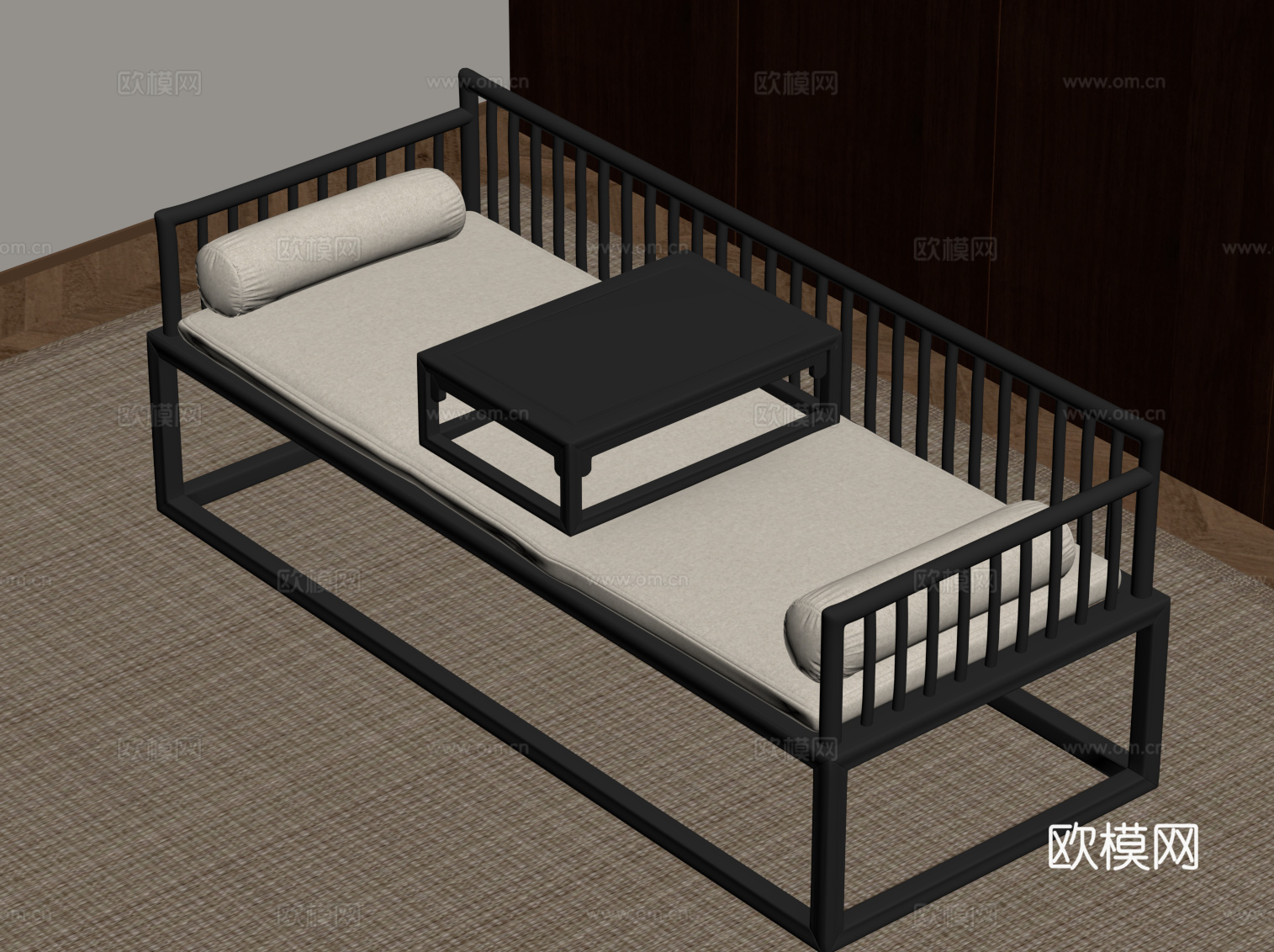 新中式罗汉床su模型