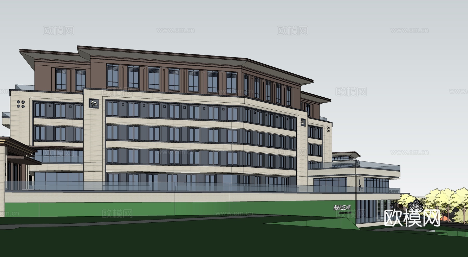 现代社区养老院建筑 福利院建筑 适老建筑su模型