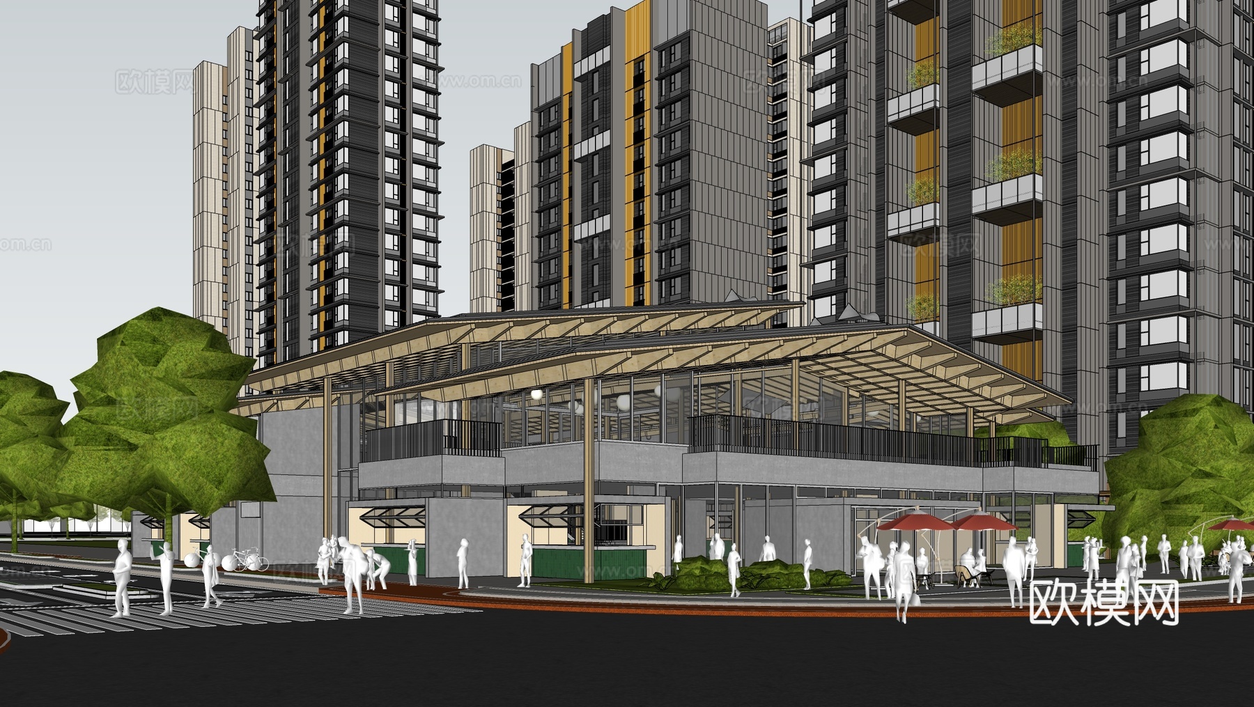 社区集市 社区文化活动中心 便民服务中心su模型