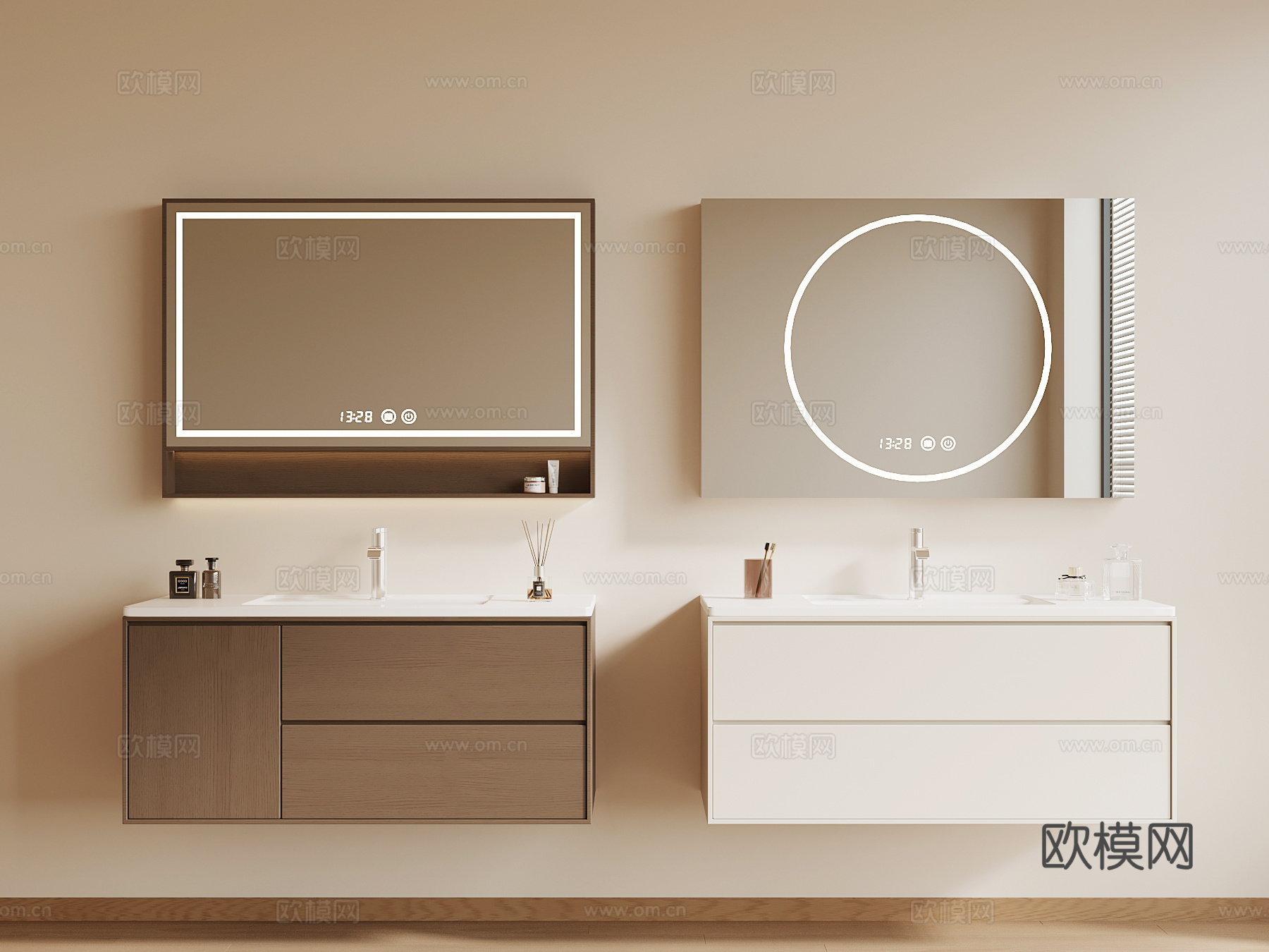 北欧侘寂风浴室柜 现代浴室柜su模型