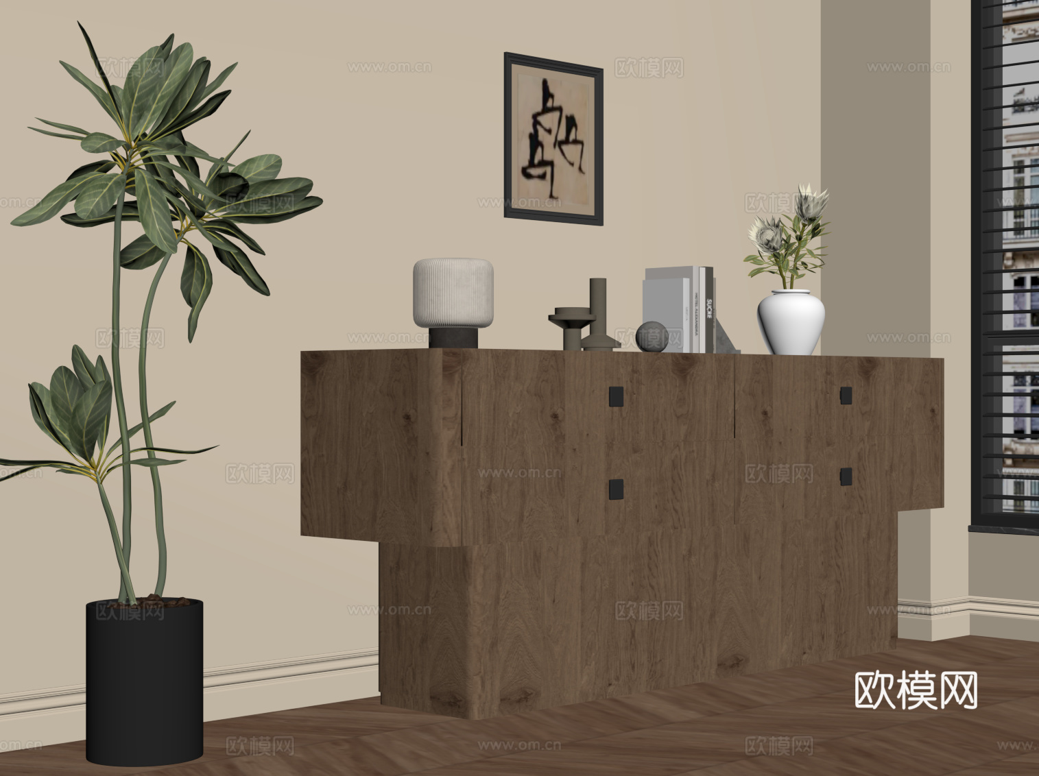 现代中古风玄关柜 边柜su模型