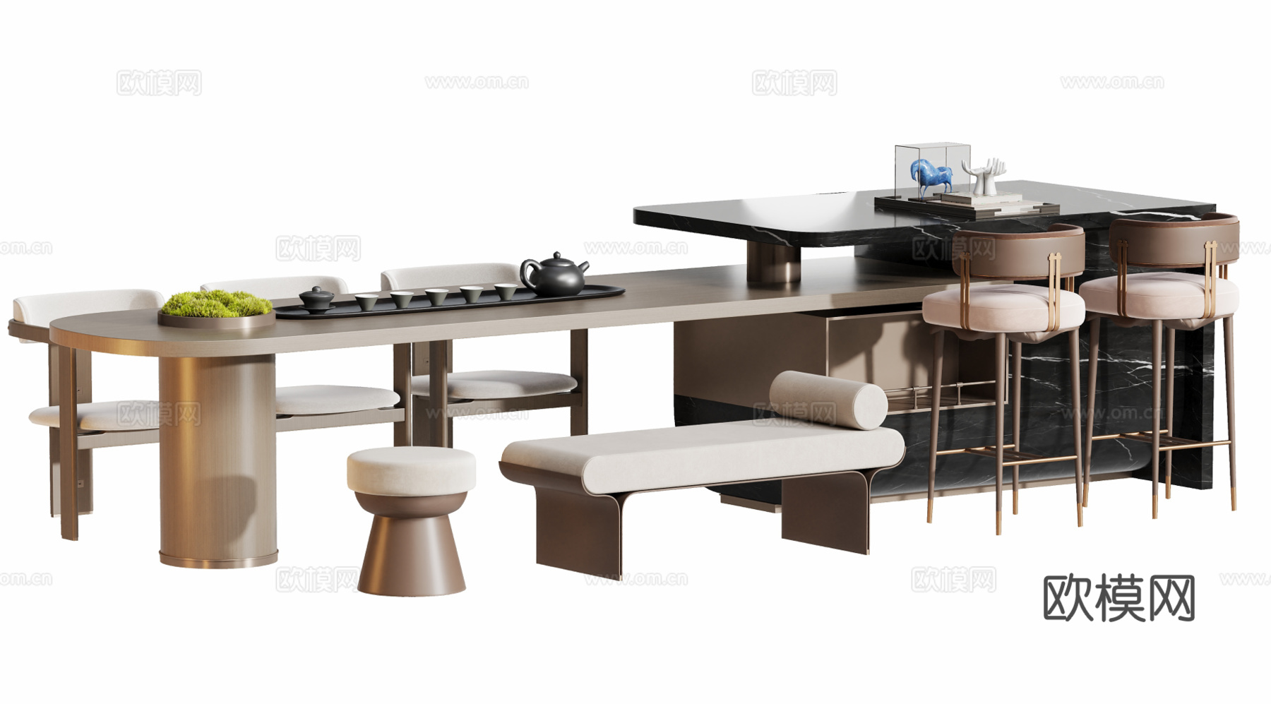 岛台茶桌椅椅组合su模型