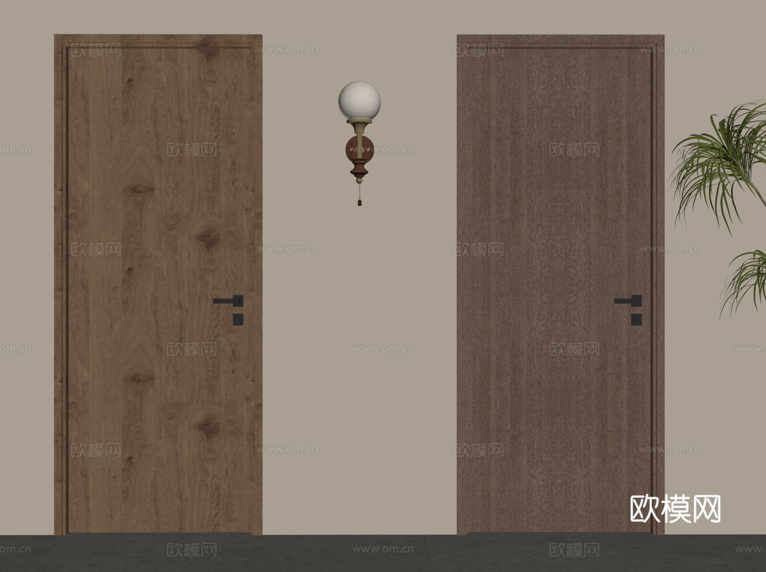 中古风单开门 室内门su模型
