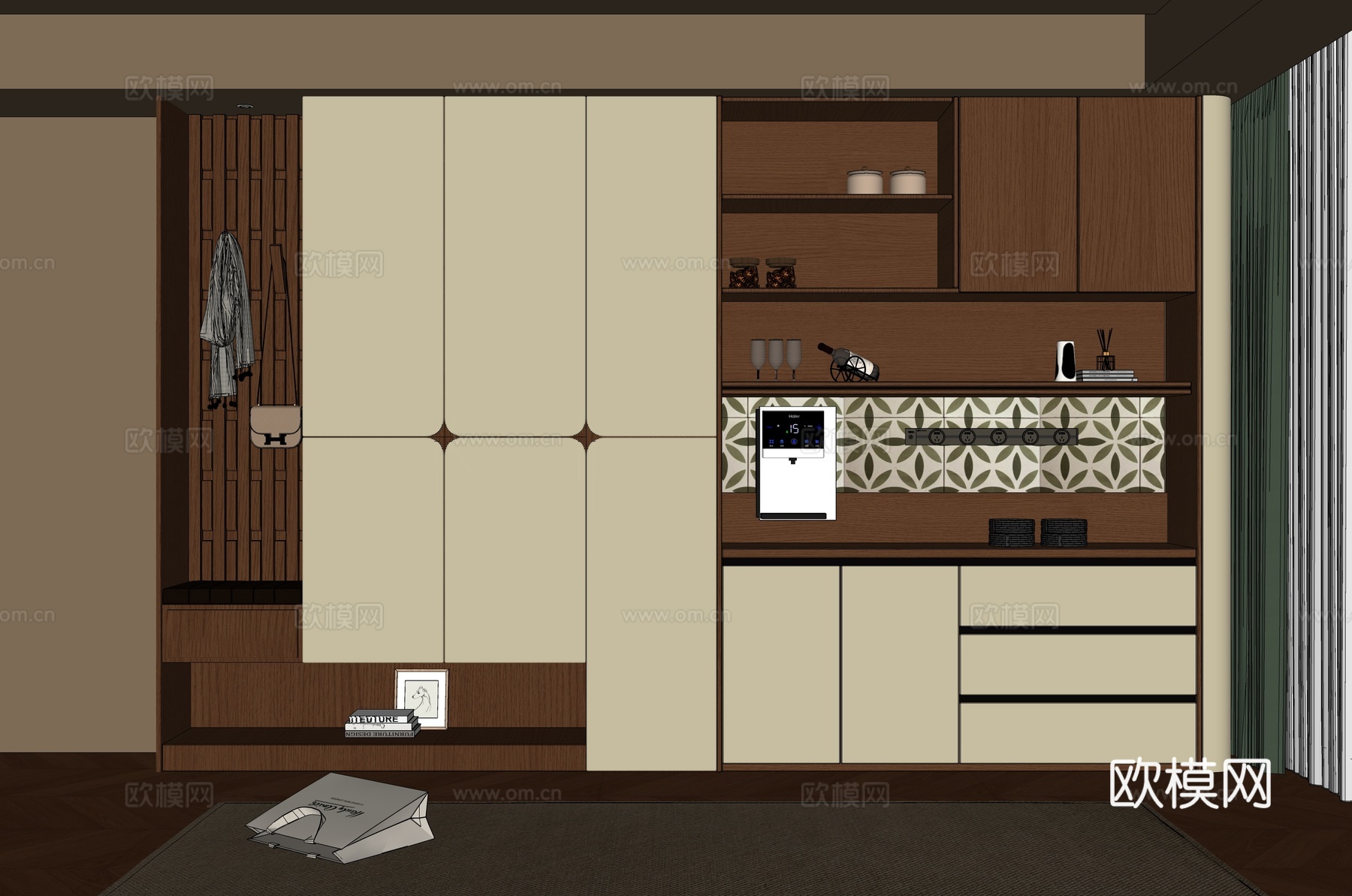 现代鞋柜酒柜组合柜su模型