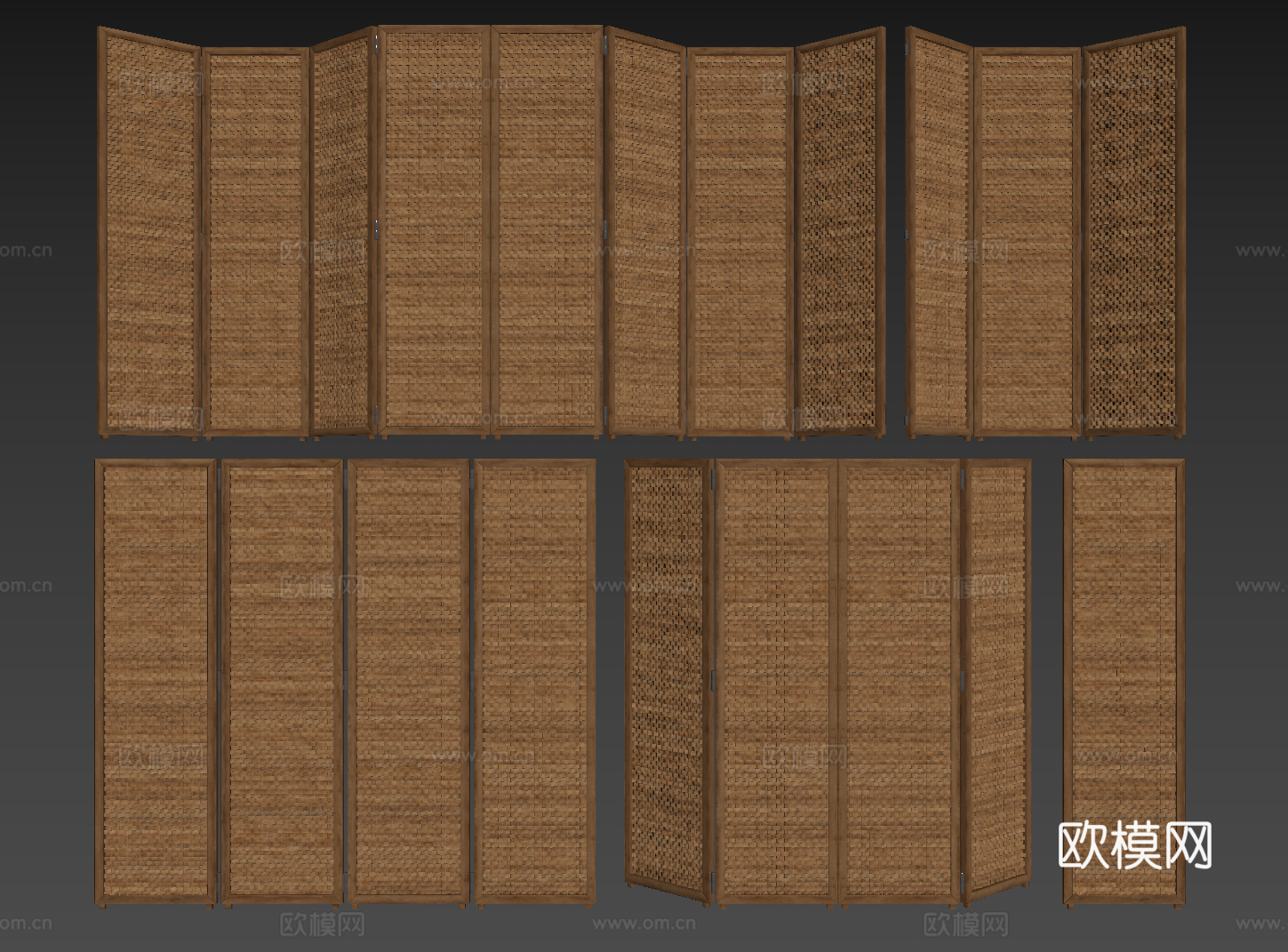 侘寂屏风隔断 藤编屏风 木制屏风 移动屏风 折叠屏风su模型