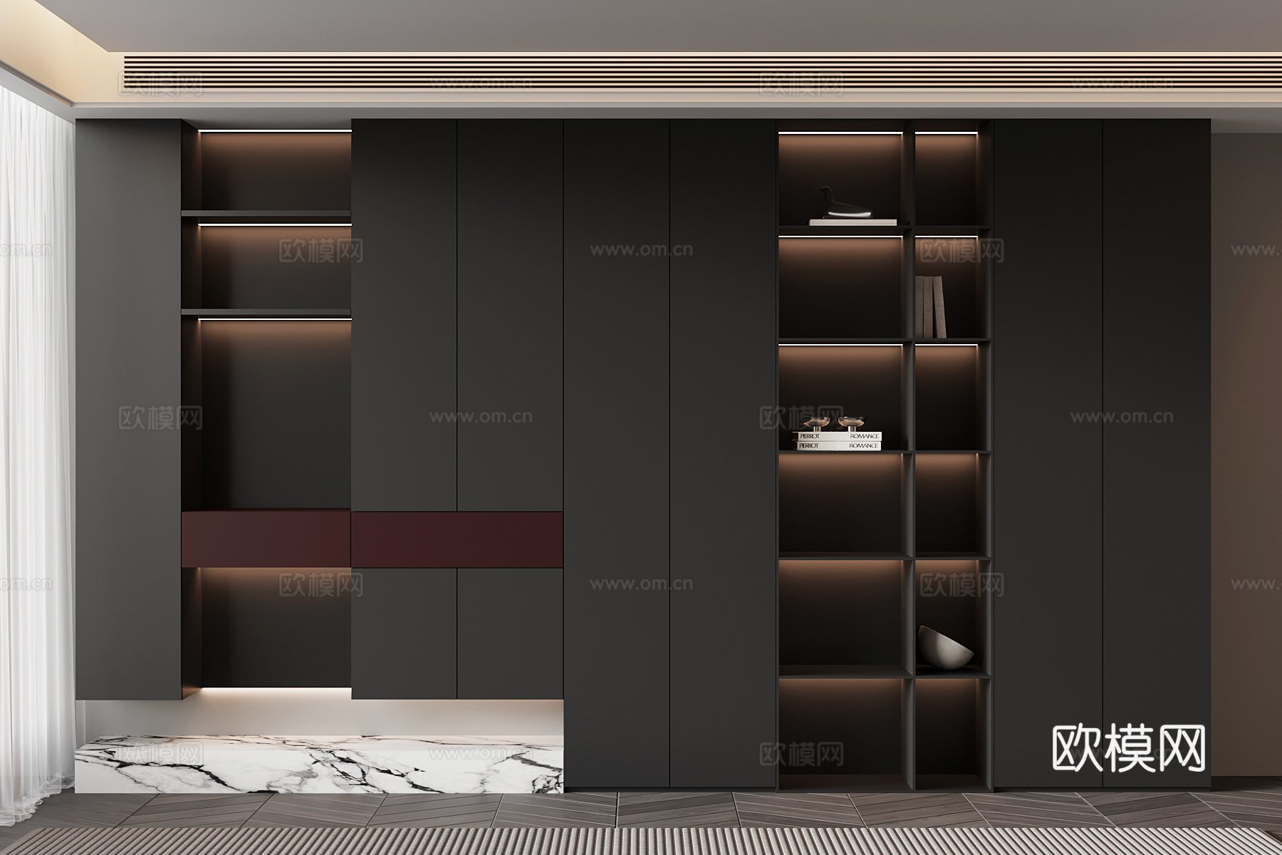 现代意式书柜 置物柜su模型