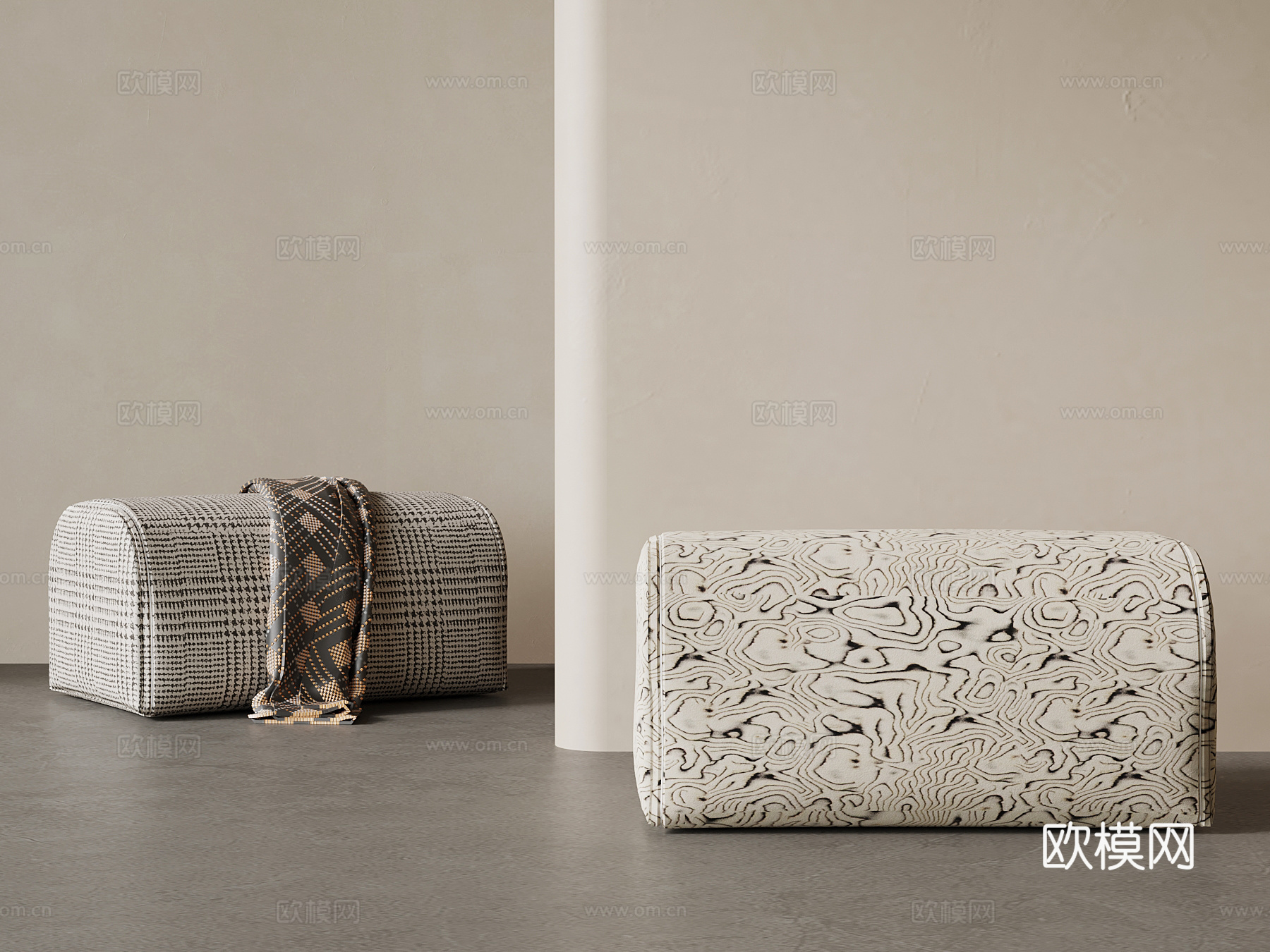 现代中古风换鞋凳 布艺沙发凳3d模型下载