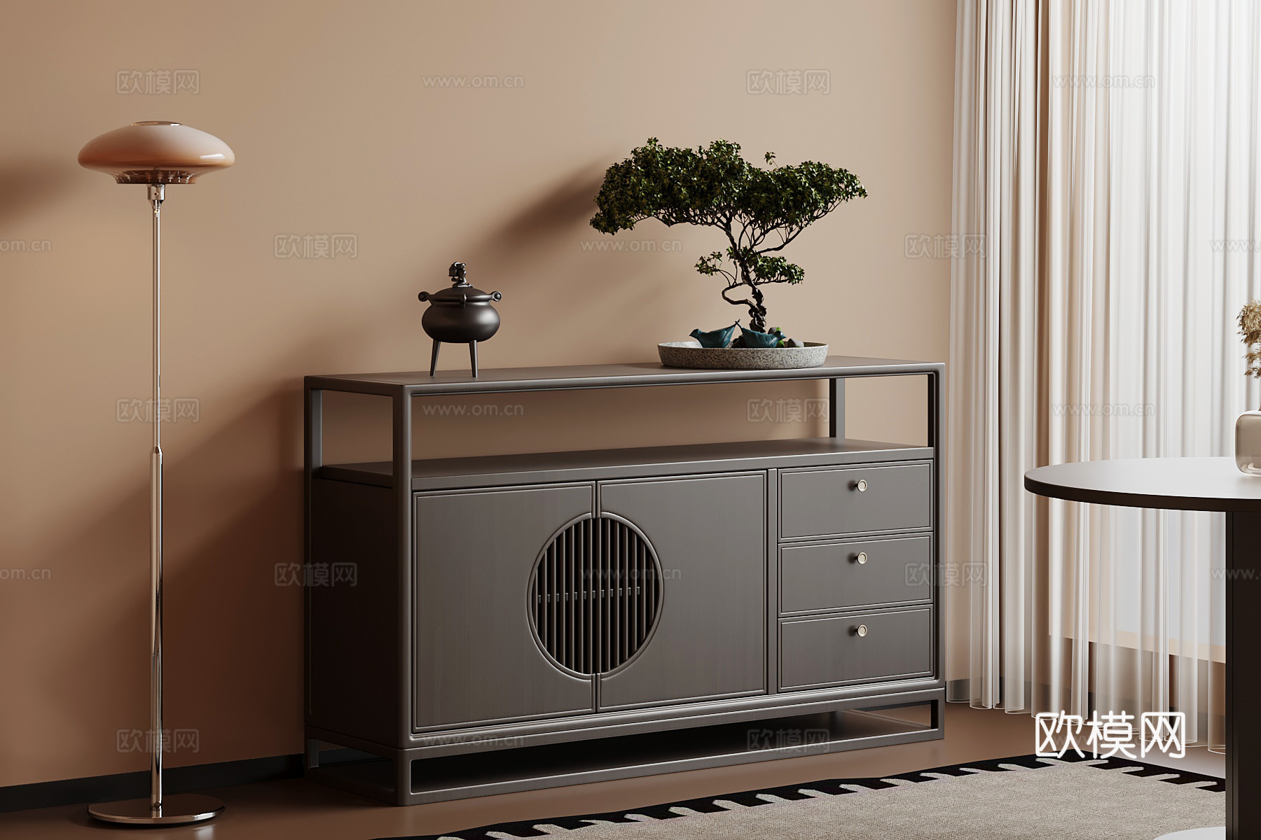 新中式玄关柜 边柜su模型