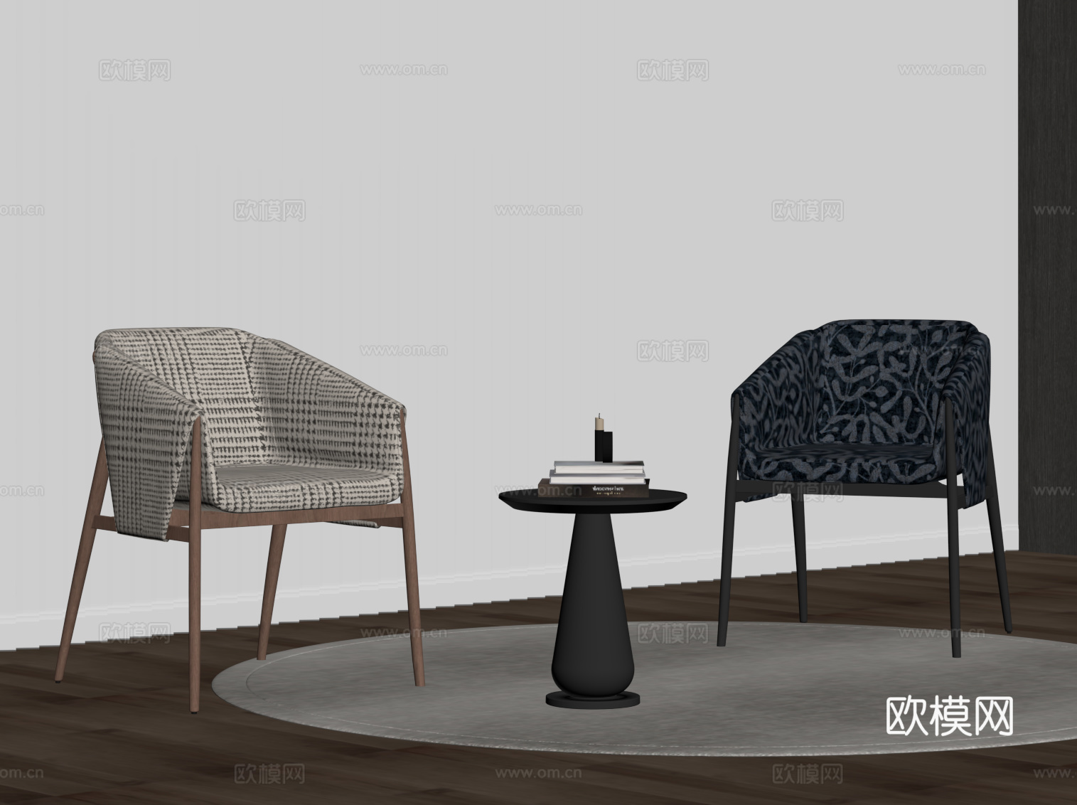 现代中古风休闲椅 餐椅su模型