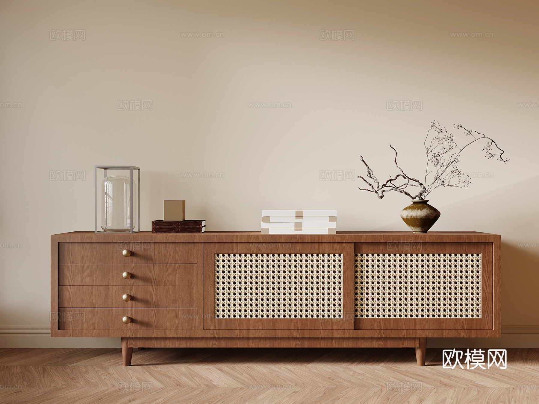 中古风电视柜 边柜3d模型下载