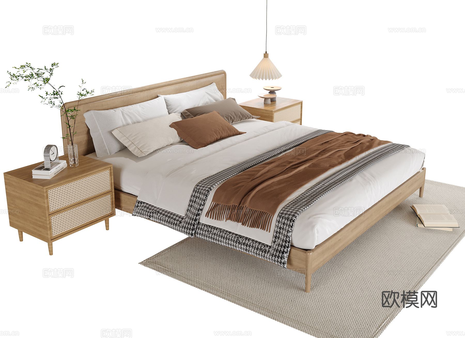 现代双人床 床头柜su模型