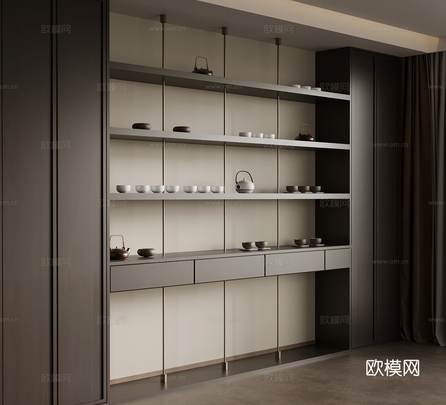 新中式茶柜 装饰柜su模型