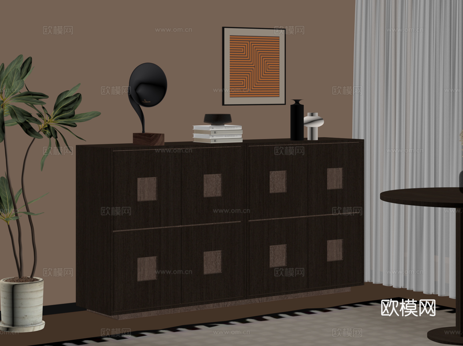 中古风玄关柜 边柜su模型