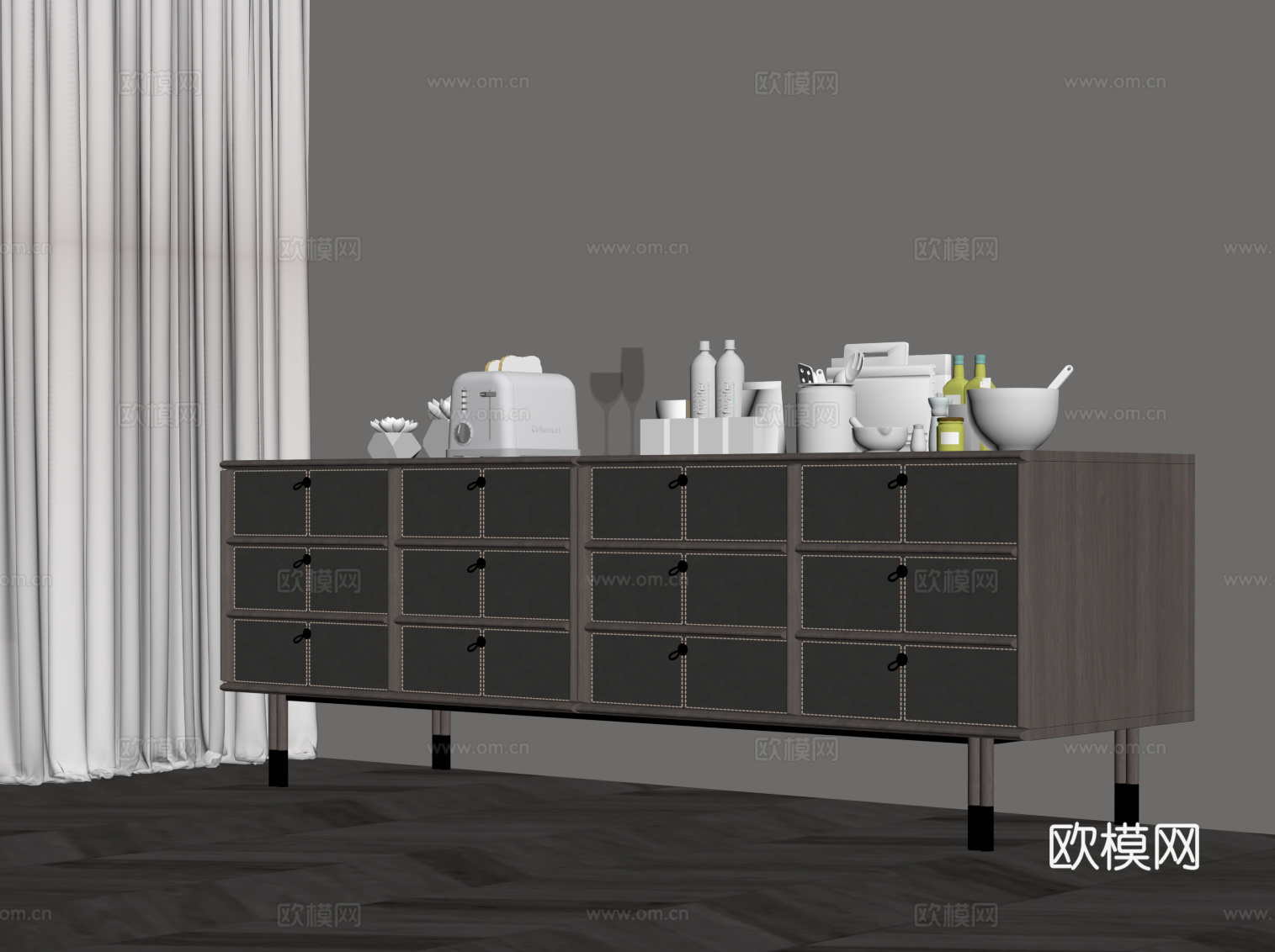 现代意式餐边柜 矮柜su模型